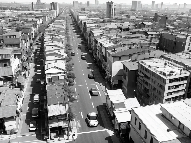 manga style, comic, screen tone, a old street from top view,