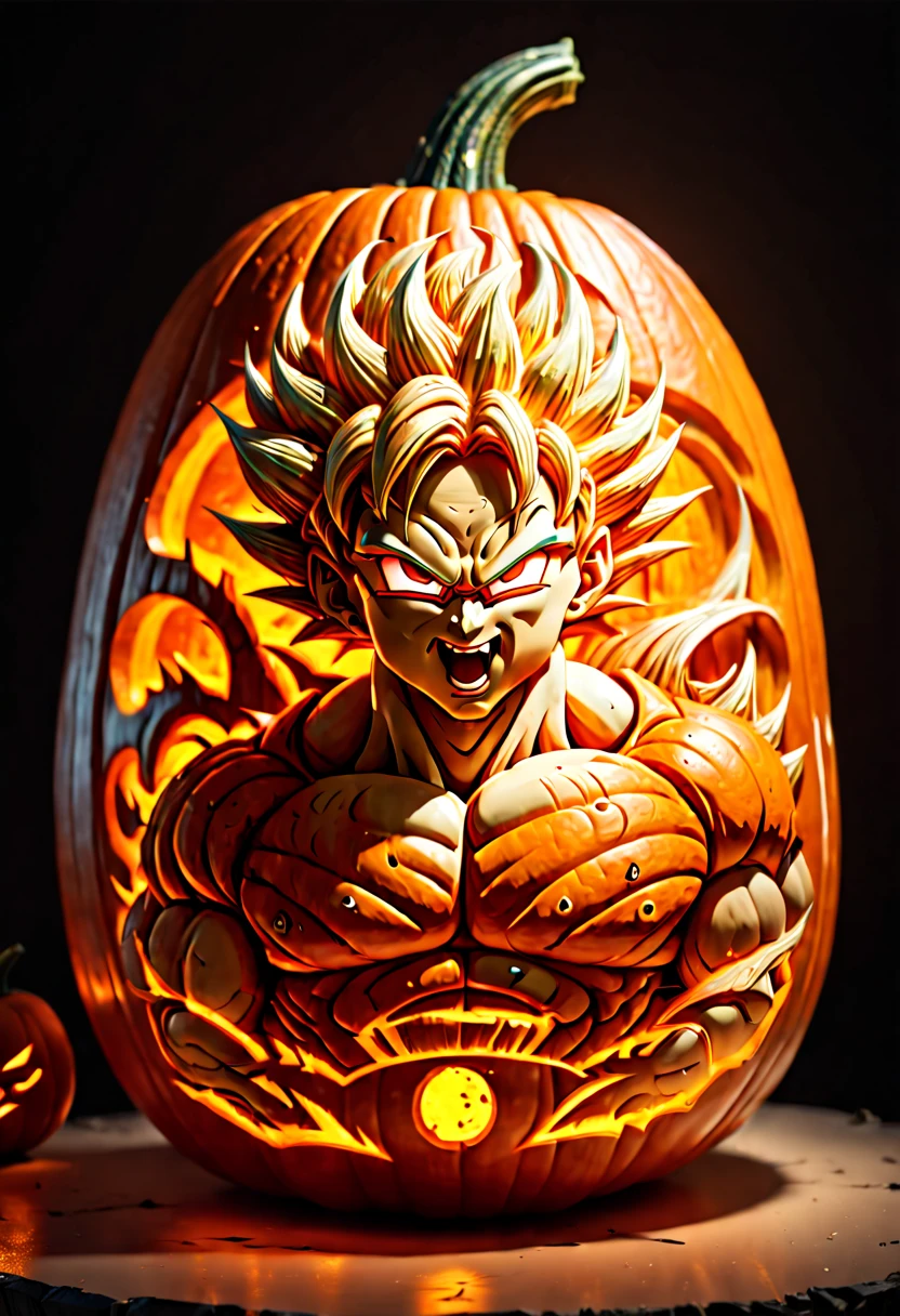 "Dragon Ball" carved out of a pumpkin, clean lines, ambient light, octane render, (best quality, masterpiece, Representative work, official art, Professional, 8k:1.3)