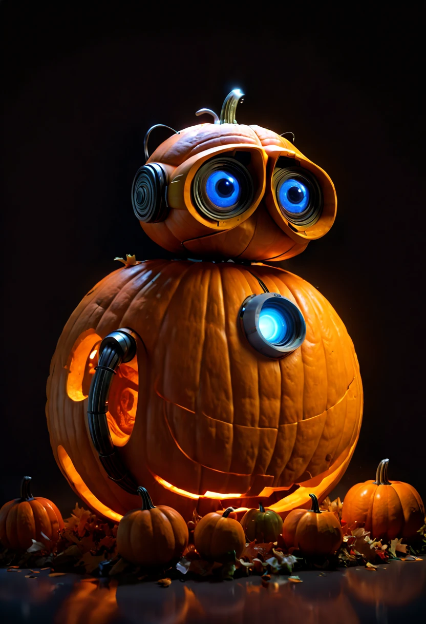 movie "WALL-E" carved out of a pumpkin, clean lines, ambient light, octane render, (best quality, masterpiece, Representative work, official art, Professional, 8k:1.3)