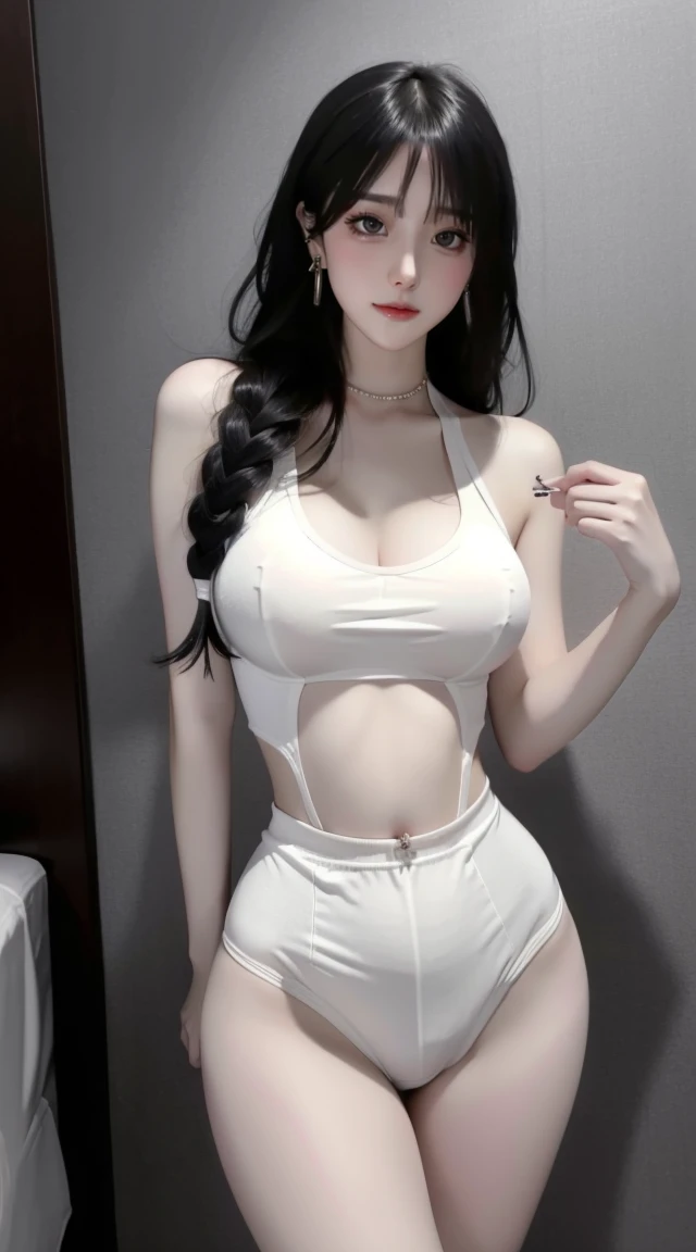 8k, Surreal, masterpiece, 最好of品质, super detailed, high resolution, random background, 1 girl, (:1.5), Yao Liu, wide hips, knees, night , of,  ear nipple ring，white underwear，露出crotch，crotch