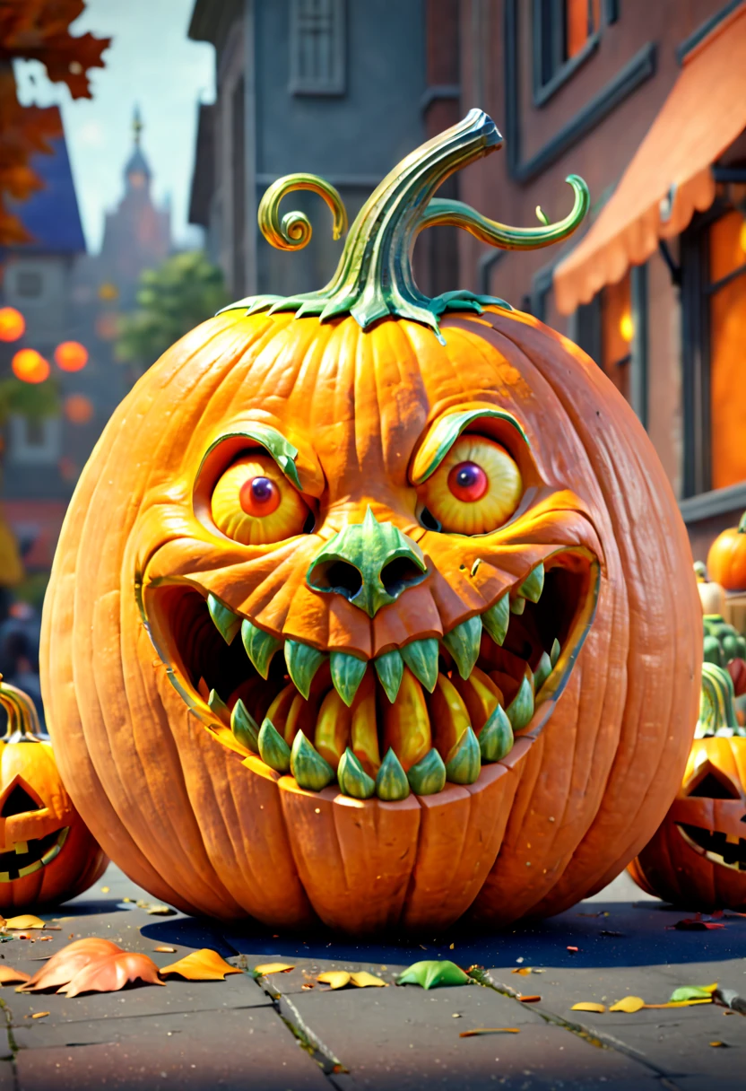 Pumpkin Carving design style, dynamic illustration by Qi Baishi and Chen Longque and Chen Dingbo Carved on Pumpkin, octane render, (best quality, masterpiece, Representative work, official art, Professional, 8k:1.3)