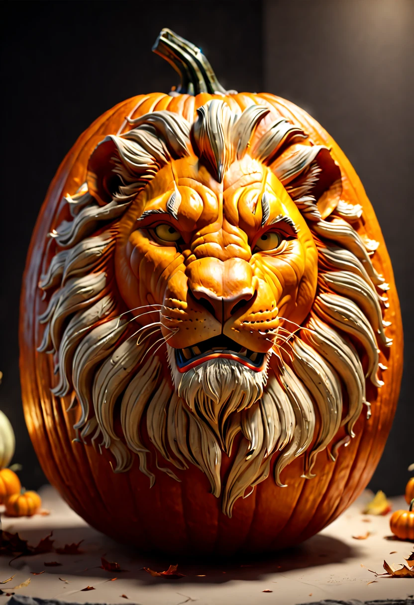 a pumpkin carving "The Lion King", clean lines, ambient light, octane render, (best quality, masterpiece, Representative work, official art, Professional, 8k:1.3)