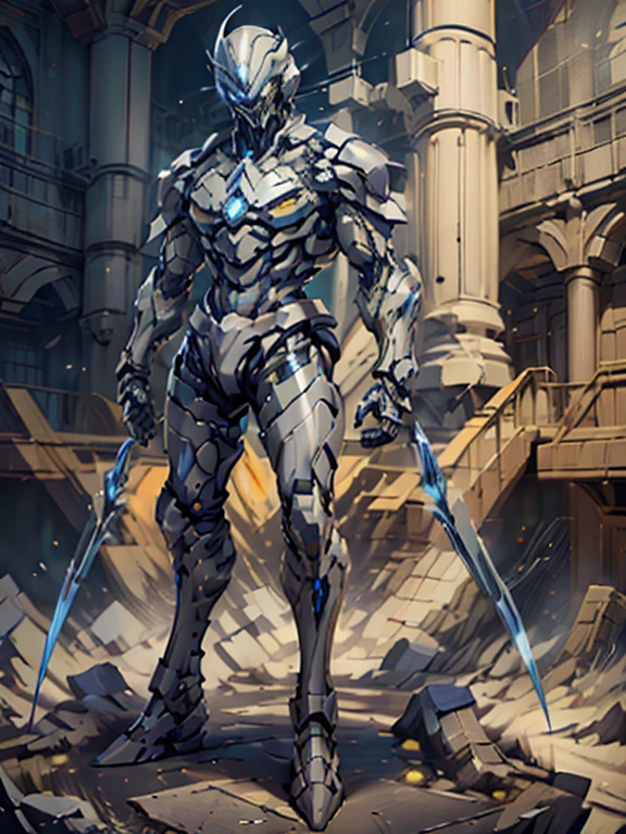 (masterpiece, best quality:1.3),full body, whole body, head to toe, extremely high detailed, intricate, 8k, HDR, wallpaper, cinematic lighting, large sword, glowing, glowing eyes, mecha, realistic,