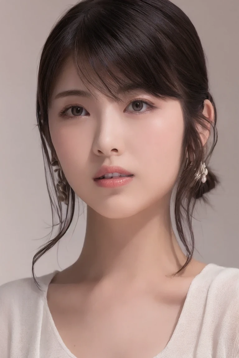 (hyperrealism), best quality, masterpiece, ultra high res, (photorealistic:1.4), 1girl, 16 years old, very sexy, bbmb, simple gray background, Michan