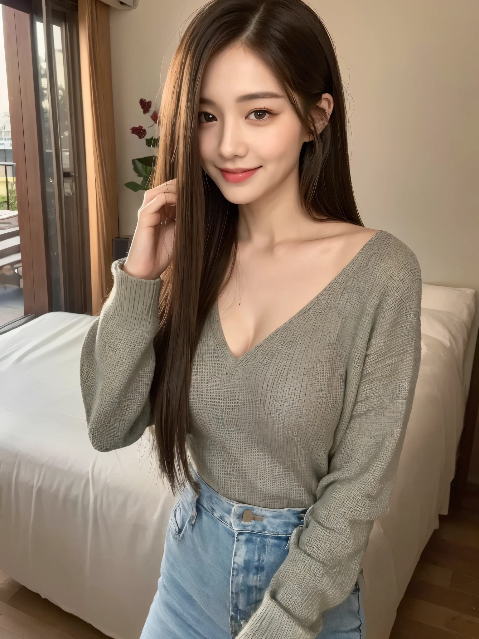 ((Best Quality, 8K, Masterpiece: 1.3)), 1girl, Slim Abs Beauty: 1.3, (Hairstyle Casual, Big Breasts: 1.2), Dress: 1.1, Super Fine Face, Delicate Eyes, Double Eyelids, Smile, Home