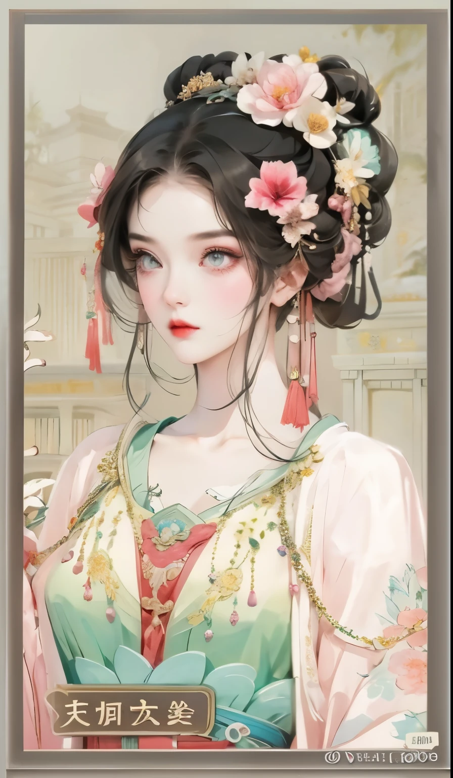 Close-up of woman with a flower in her hair, ((beautiful fantasy queen)), beautiful fantasy queen, palace , A girl wearing Hanfu, ancient chinese princess, beautiful figure painting, chinese princess, Inspired by Qiu Ying, Inspired by Lan Ying, Queen of China, ancient asian dynasty princess, Inspired by Ma Yuanyu, Ancient China