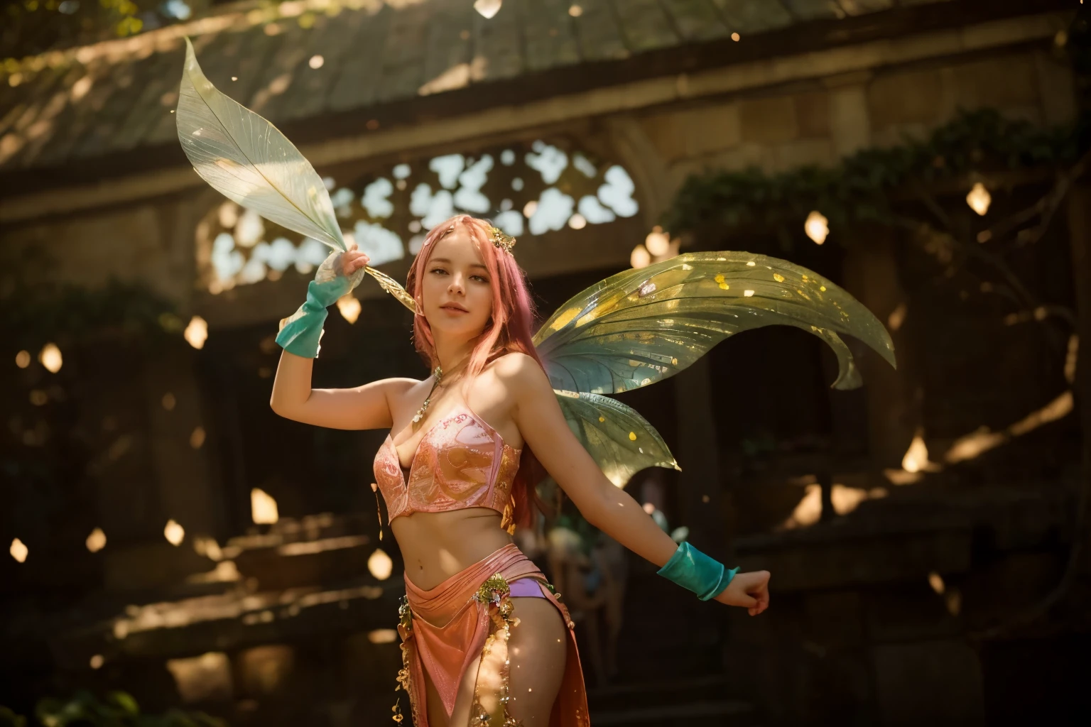 (Best quality, 8k, 32k, Masterpiece, UHD:1.2) "Transform the image into the enchanting College for Fairies from Winx Club. Imagine the picturesque campus, showcasing the Alfea school's magical architecture, gardens, and fantastical surroundings. Highlight the vibrancy and ethereal beauty of the college, featuring iconic locations such as the Hall of Enchantments, outdoor gardens, and classrooms imbued with mystical elements. Utilize vivid colors, sparkling details, and whimsical designs to evoke the magical essence of the Alfea school, capturing the sense of wonder and enchantment that defines the Winx Club universe."