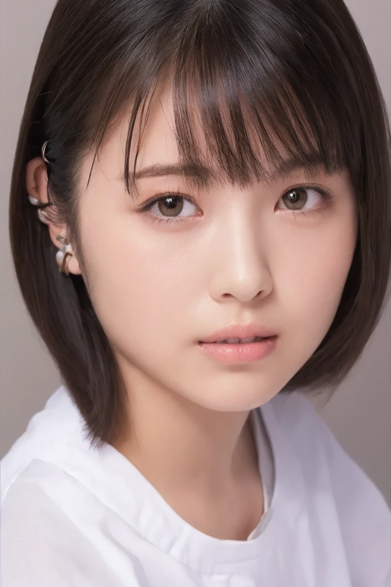 (hyperrealism), best quality, masterpiece, ultra high res, (photorealistic:1.4), 1girl, 16 years old, very sexy, bbmb, simple gray background, Michan