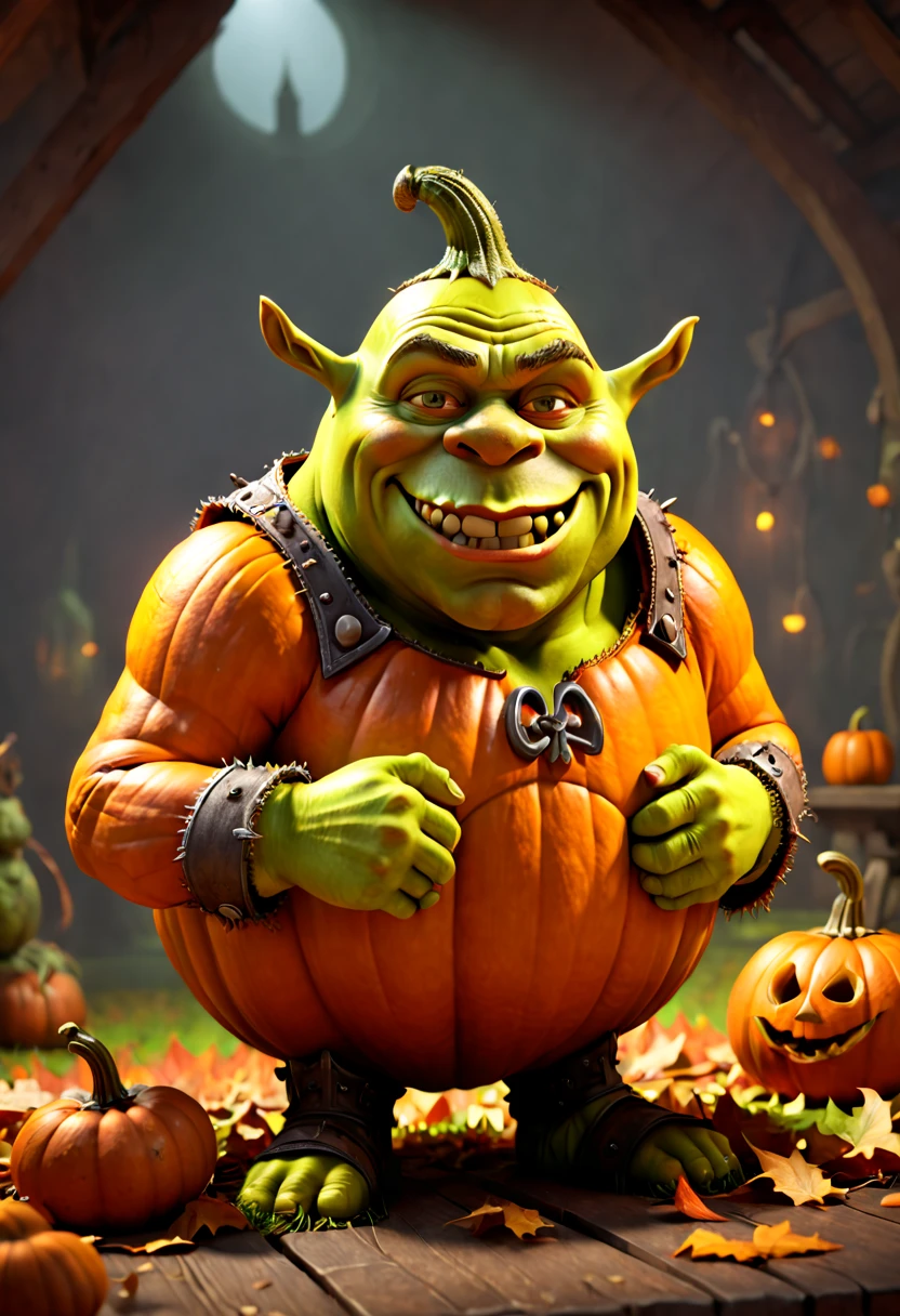 pumpkin of Shrek, octane render, (best quality, masterpiece, Representative work, official art, Professional, 8k:1.3)