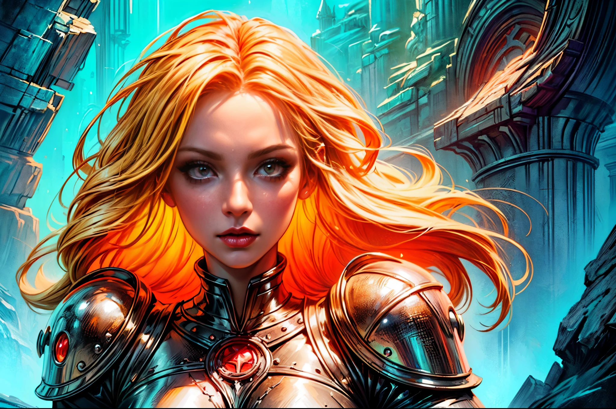 fantasy art, dnd art, RPG art,  portrait, intense details, highly detailed, photorealistic, best quality, highres, a picture of female vampire (Masterpiece, best quality: 1.3) intense details facial details, exquisite beauty, (fantasy art, Masterpiece, best quality orange skin blond hair, long hair, , glowing red eyes, reflection light, high details, best quality, 16k, [ultra detailed], masterpiece, best quality, (extremely detailed), close up, ultra wide shot, photorealistic, RAW, fantasy art, dnd art, fantasy art, realistic art,((best quality)), ((masterpiece)), (detailed), perfect face