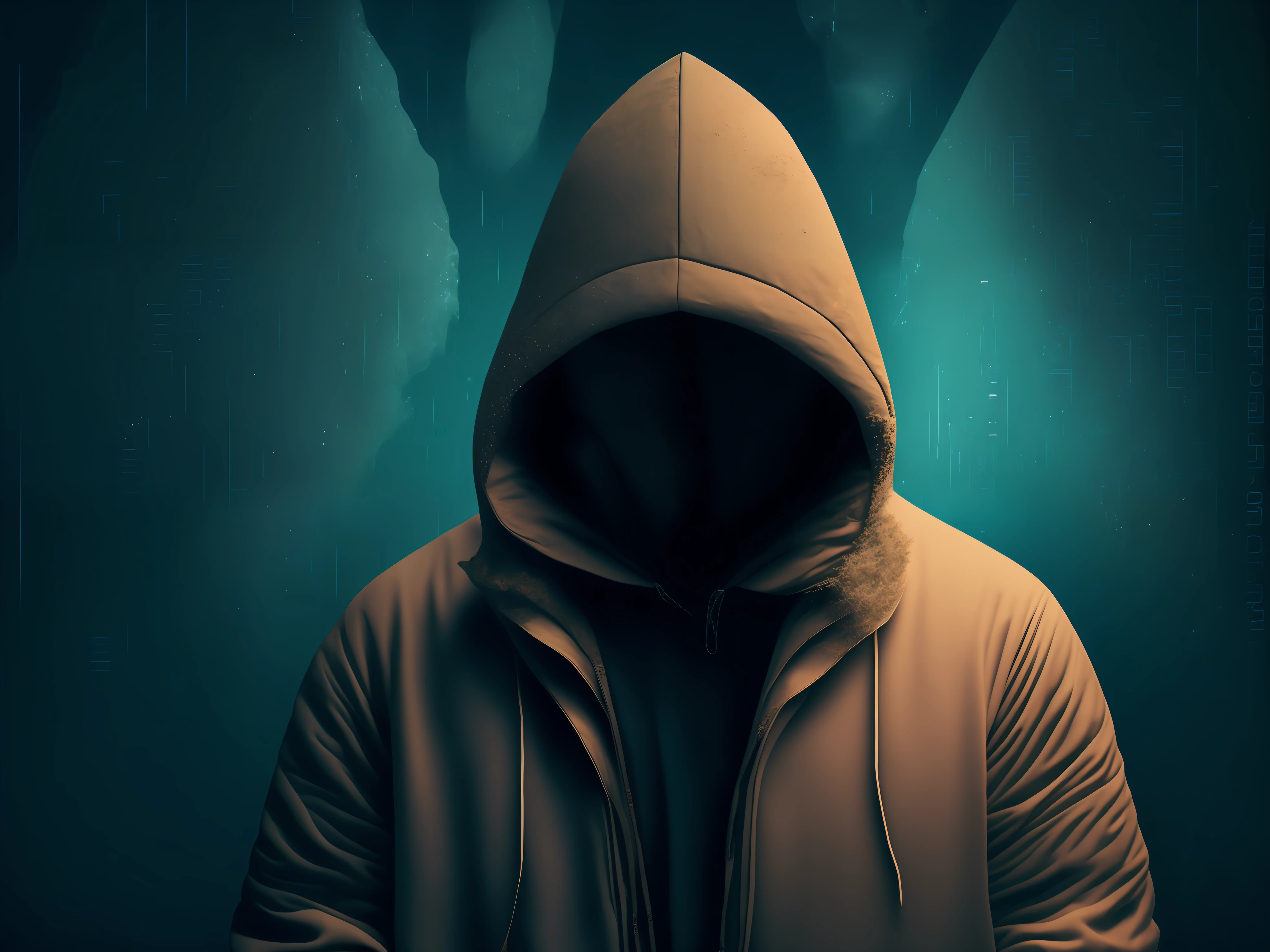 Vermummter Mann mit Kapuze steht vor einer Wand, Kapuzenfigur, Kapuzenfigur surreal, Figuren mit Kapuze, Kleid mit Kapuze, wears a sci-fi hooded cape, Concealed hooded person walking, Einen dunklen Kapuzenpullover tragen, Dunkle Gestalt mit Kapuze, symmetrical covered figure face, Mysterious man, Creating an ominous presence,White Mask,Anonym