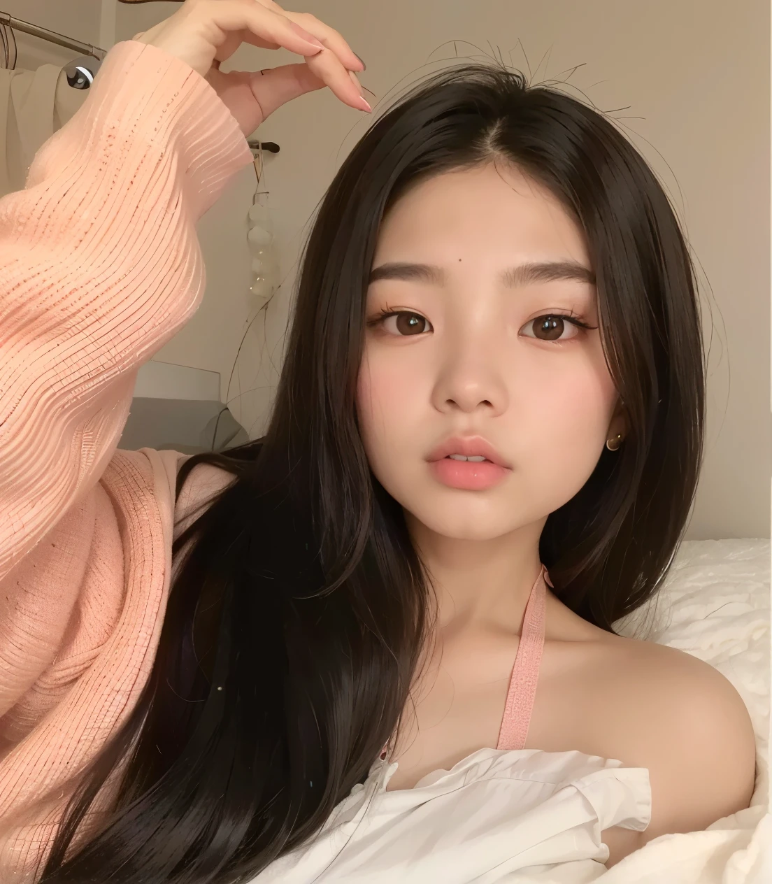 Araffe asian woman with long black hair lying on bed, jennie blackpink, Ulzzang, linda mulher sul-coreana, young lovely korean face, linda jovem coreana, coreana, linda jovem coreana, adorable and pale korean face, com rosto redondo, maquiagem sul-coreana popular, south east asian com rosto redondo, young pale and beautiful asian face, Korean facial features