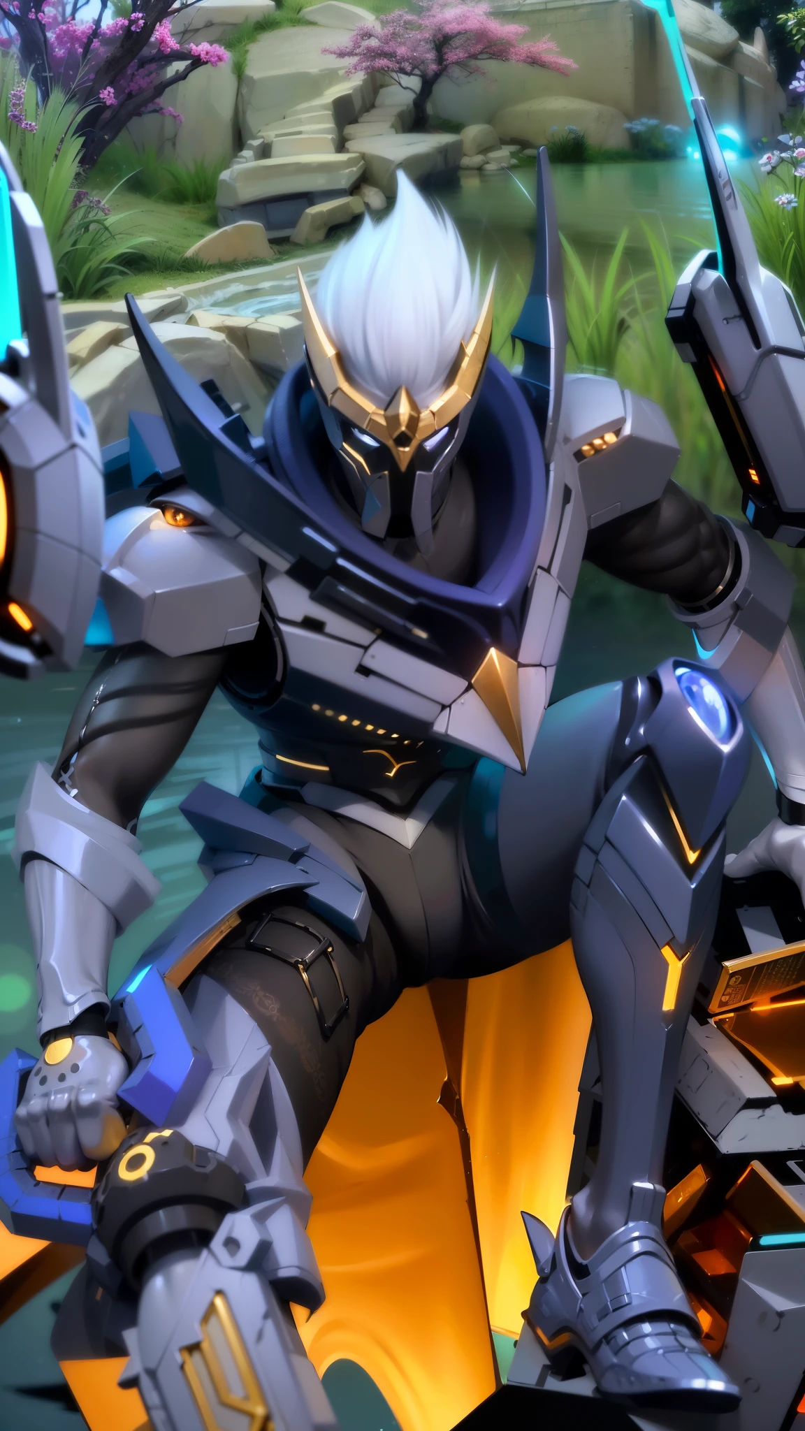 masculine male, masterpiece, ((perfect eyeest quality, (semirealism:1.9), beautiful lighting, (extremely detailed CG unity 4k fhd wallpaper), High Detail, Sharp focus, dramatic outdoors, 1 boy ,19 years old, white hair, light purpel eyes.
