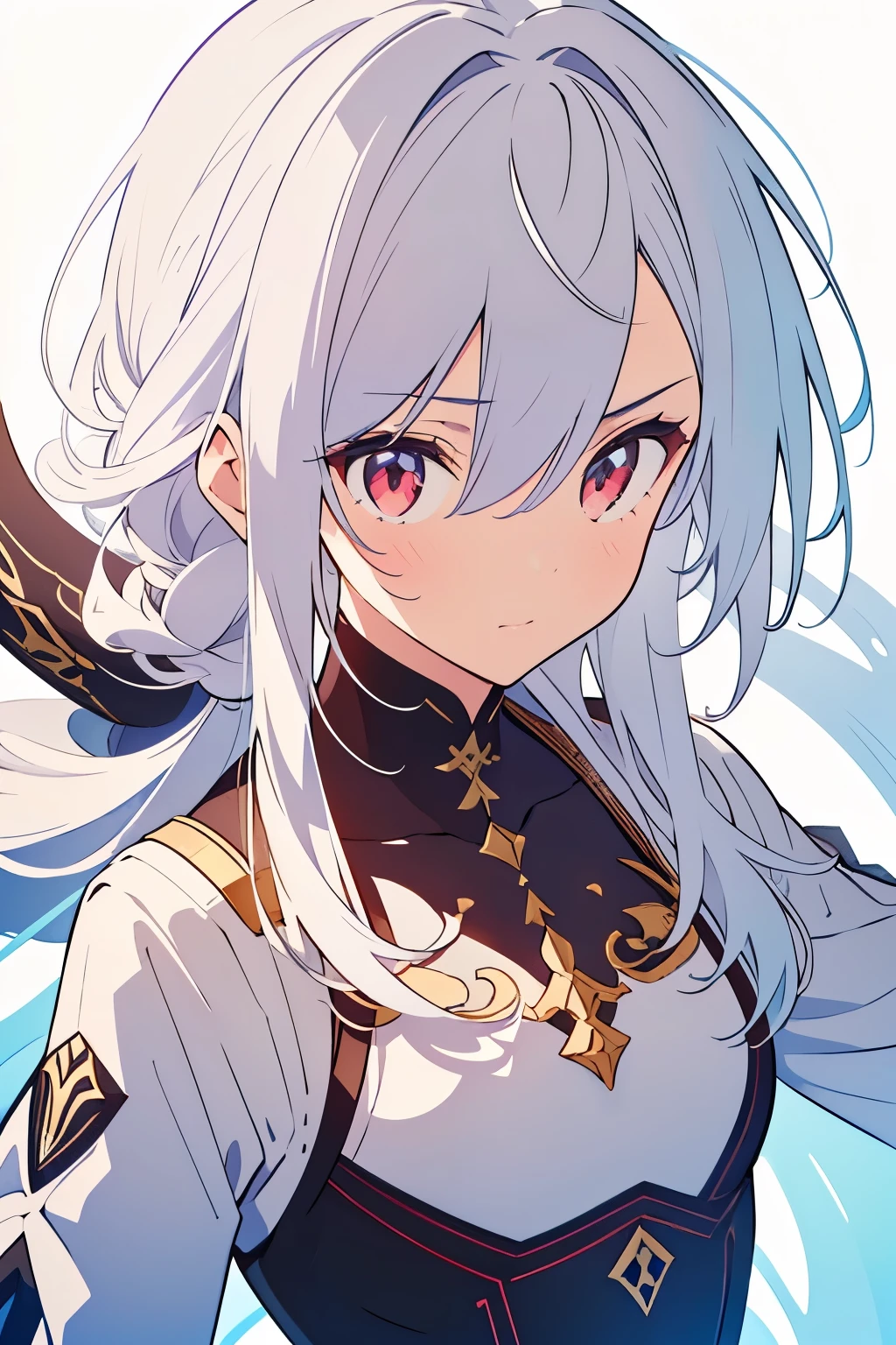 {best quality}, {{masterpiece}}, {highretremely detailed boy, solo, sharp focus, {{{{{{{{white background}}}}}}}}, {{{character{{{1 girl}}}}}}, solo, standing, light smile, closed mouth, beautiful detailed eyes, {{{{{sharp focus}}}}}, {{{{{masterpiece character design reference sheet}}}}}, white hair, red eyes, bangs, 