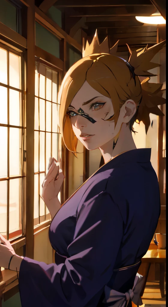 obra maestra, absurdo , (detalles intrincados), (vistoso),cinematic lighting,Disparo de reventado,Fondo de pantalla CG unity 8k extremadamente detallado,temario\(boruto\), 1 chica, mujer madura,kimono azul, session, Hojas al aire libre:1.3), Autumn leaves, (Autumn), luz de sol, arce, labio entreabierto,Viento, ver al espectador, temario\(boruto\),(breathe through,sudar mucho,rubor,Estar rojo en la cara,I had a lot of sweat on my face,rubor),(encorvado,contrafuerte,pose encantadora,una pose sexy)