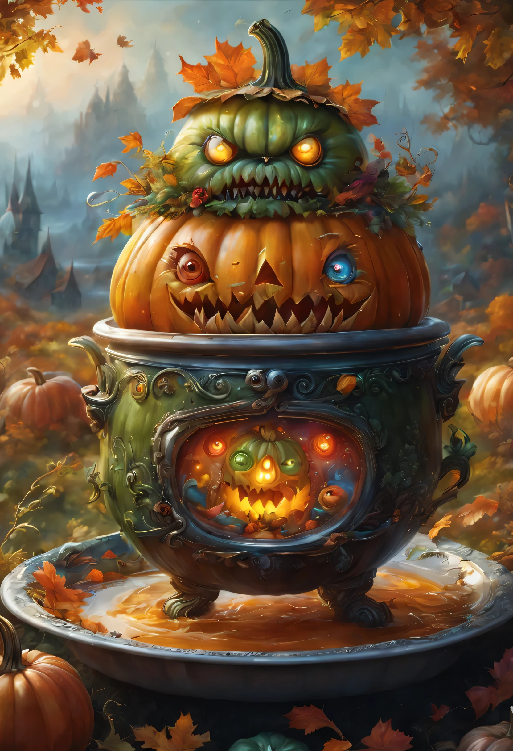 Pumpkin carriage:Carved pumpkin:Art Works:artistic and intricate design:Works made by skilled craftsmen:beautiful,european style,elegant,fantasy,fantasy,magic,masterpiece,Display your work in a rococo style room,light from window,beautiful光と影,最高masterpiece