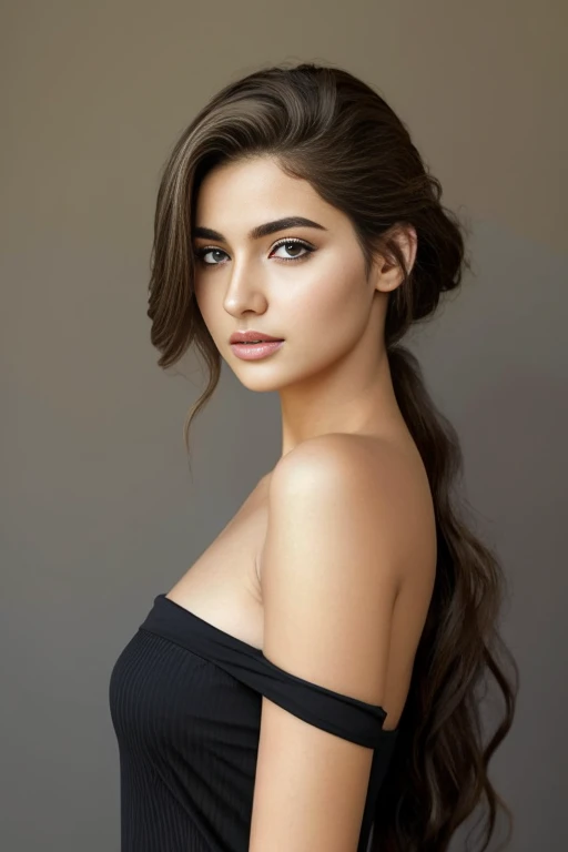 1girl em, idade19, sozinho, cabelos longos, Seios colossais, Olhando para o Viewer, cabelos loiros, bare shoulders, olhos castanhos, joias, corpo inteiro, um colar, fora dos ombros, Camisolas, realistic, Um sexy