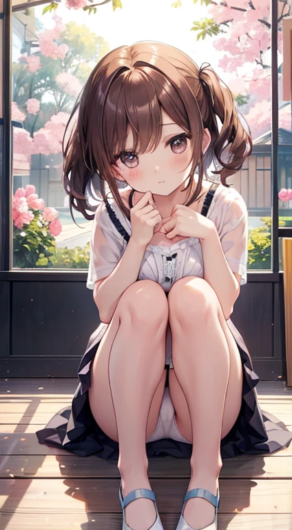 there  nothing、​Masterpiece、Chizuru Ichinose、brown hair、I am、Female number one、Sunlight、from the perspective below、Colorful underwear pattern、background for this、delicate eyerown eyeeautiful and perfect legs,