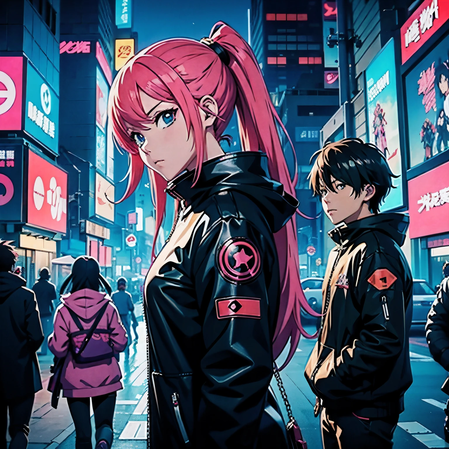 Anime scene of two people in a city with a robot, digital Arte de anime cyberpunk, arte ciberpunk de anime, mecha de garota anime cyberpunk, Arte de anime cyberpunk, Anime cyberpunk moderno, Digital Cyberpunk - Arte de Anime, Anime aesthetic block, pasta de anime 8k, melhor papel de parede de anime 4k konachan, aesthetic block, anime ciberpunk, Estilo anime 4K