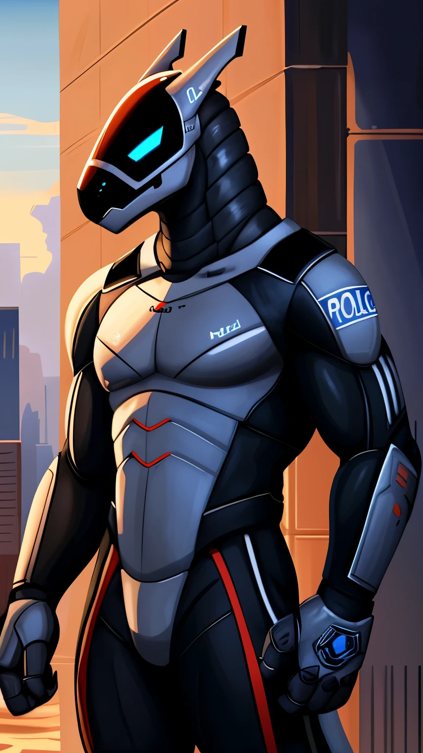 synth (vader-san),robot, synth (vader-san), police, robot police, robot sheriff, future, The Gun of the Future, gun holding pose
