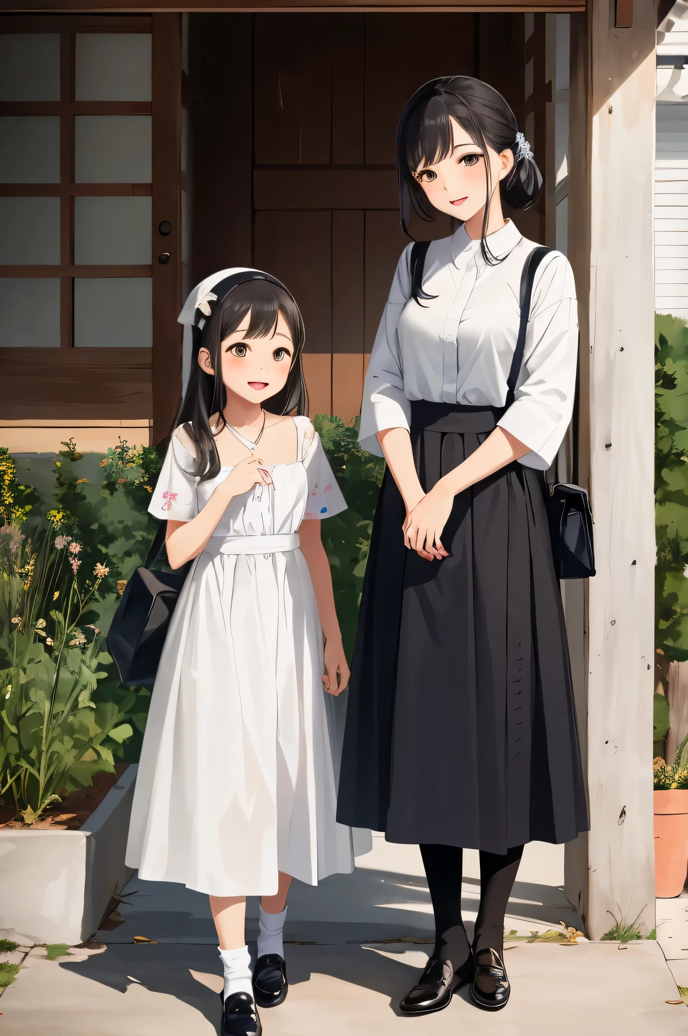 Illustration of a stylish Korean housewife and her elementary school daughter