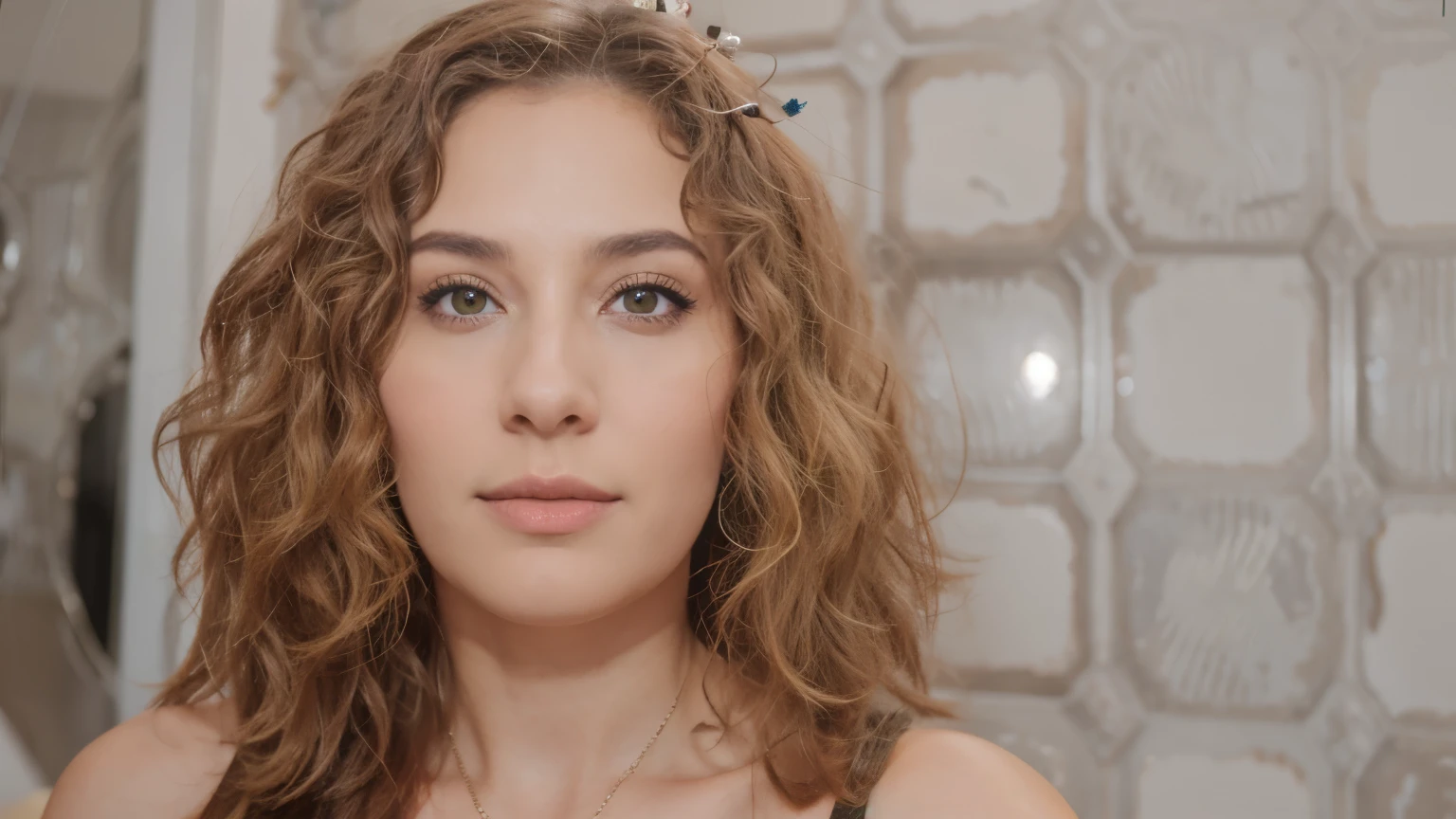 Chica en el universo con un leon y ojos verdes