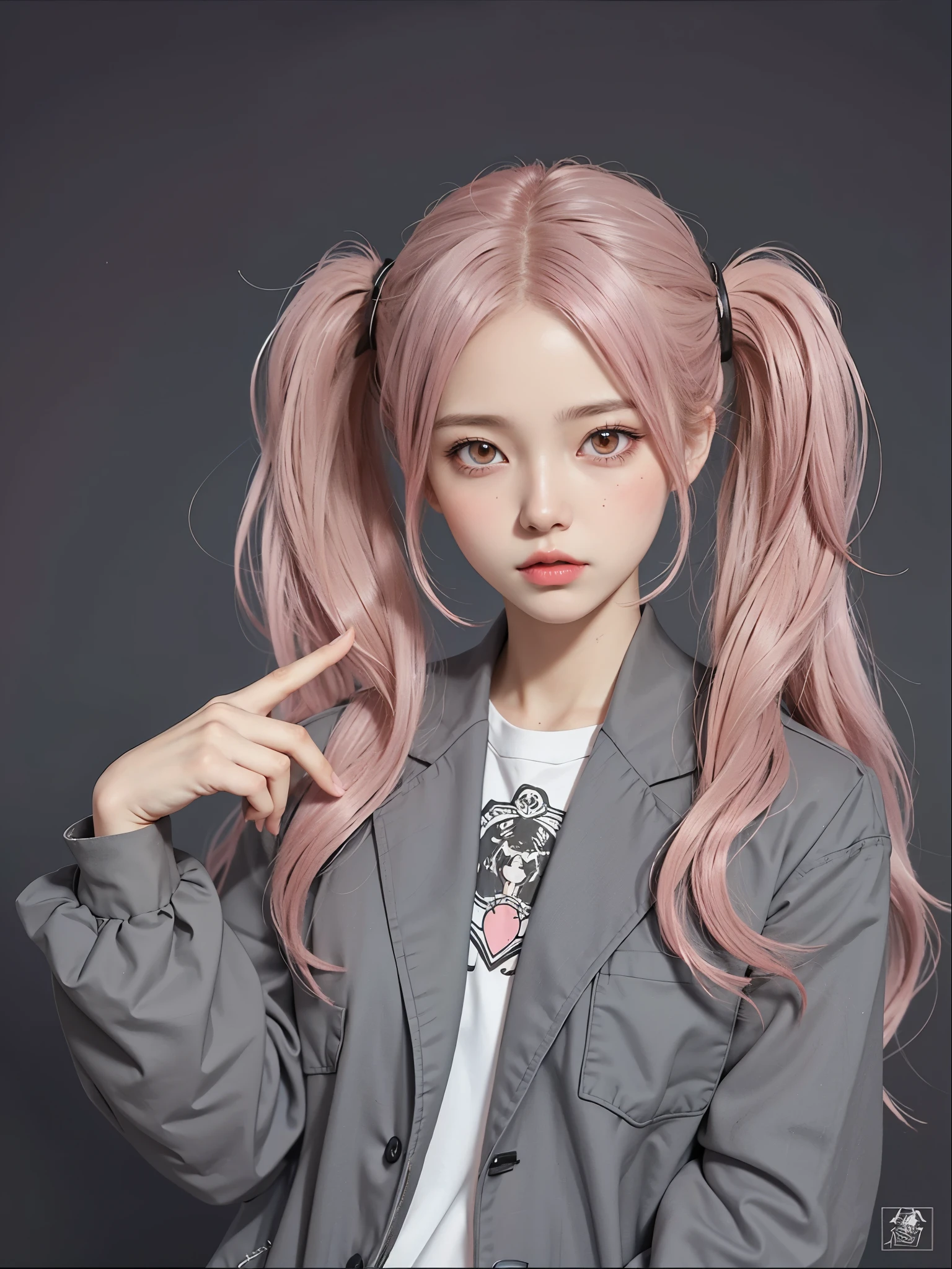 anime girl with pink hair and a black jacket, in an anime style, 🤤 girl portrait, kawaii realistic portrait, in anime style, (anime girl), realistic anime artstyle, artwork in the style of guweiz, soft anime illustration, realistic anime art style, anime style portrait, anime realism style, pink twintail hair and cyan eyes, anime art style