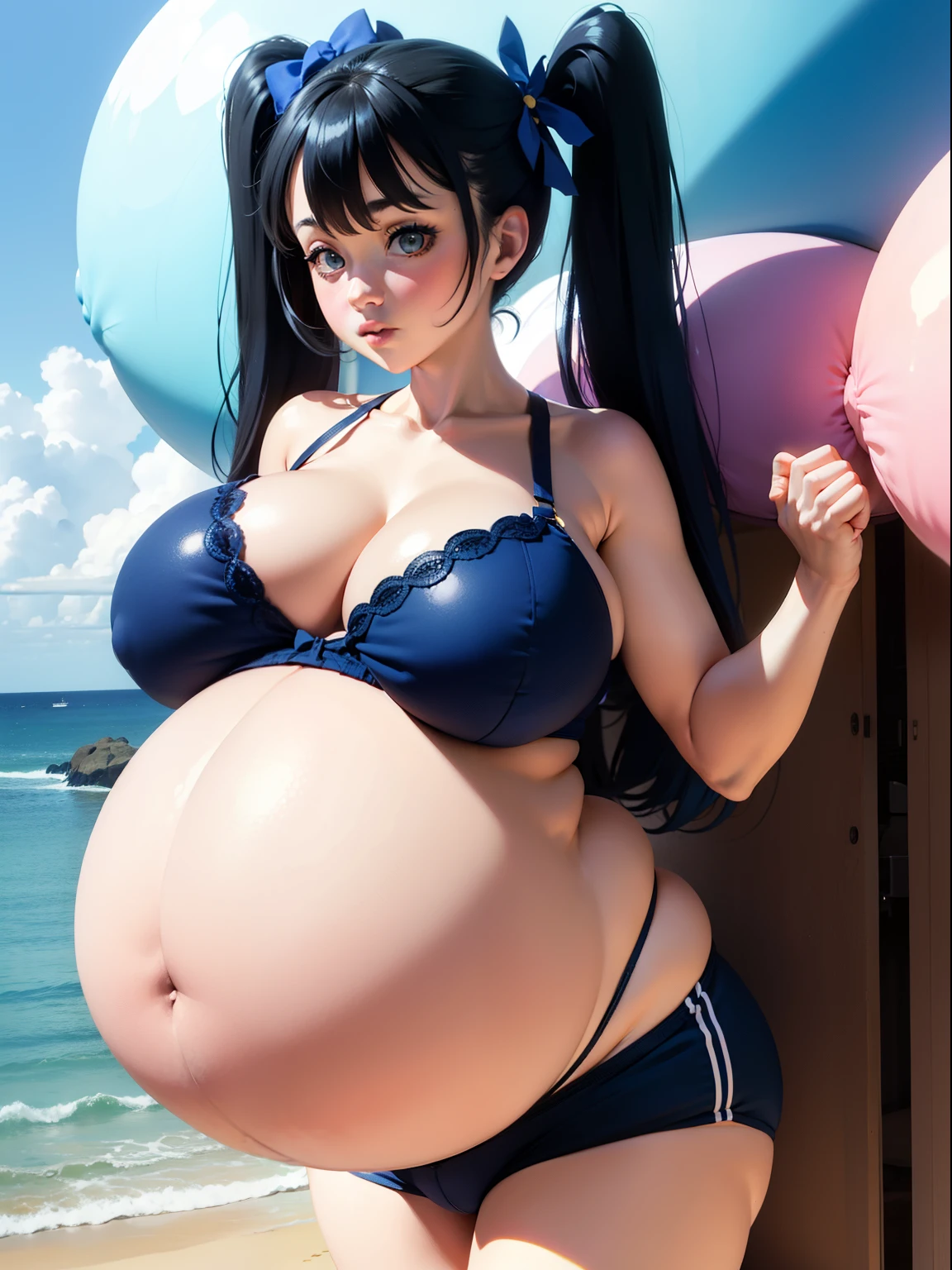 Twintails Hair Bow, blue hair,Big Baby Bump pregnant, bra and underwear, Big boobs, nipple, cum, Big Blue Balloons,16 years girl, Big pregnant Belly, Big Pregnant girl, Largest Belly of Pregnant, Huge Pregnancy, background beach,Huge 9 months Pregnancy Belly,huge belly expansion, huge belly girl