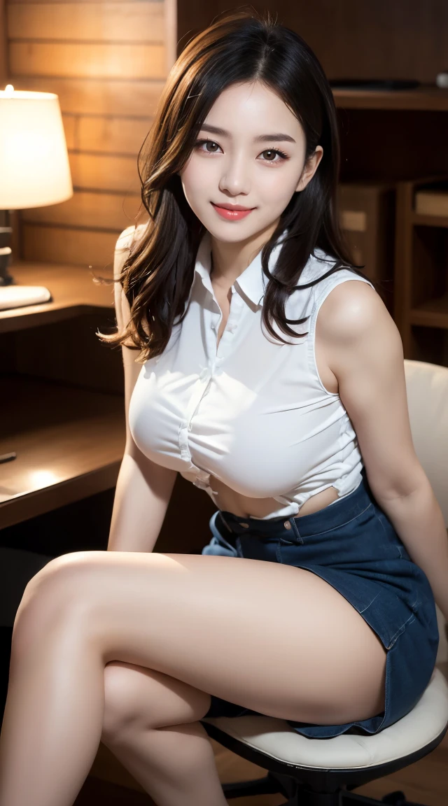 オフィスレディ、OL、sexy,formal,bank,vivid corol shorts,high heel,(((form of nipples)))、(((full body,including legs)))、Dressed up、(Photo real:1.4)、(A hyper-realistic:1.4)、(Photorealistic:1.3)、 (gentle lighting: 1.05)、(Improve the lighting quality of your video:0.9)、32 k、 1Girl、20 years old girl、photorealistic lighting、Back lighting、Facial Lights、Ray Trace、(bright:1.2)、(Increase quality:1.4)、 (best quality real texture skin)、Fair eyes,Delicate and delicate face、 (tired and sleepy and satisfied : 0.0), Close-up of the face, biege shirt,very tight shirt ,no sleeve shirt,sleeveless shirt,perfect nipples,mini skirt , (Bodyline mood improvement:1.1)、Glossy skin、wavy hair,pornostar、韓国アイドル、乃木坂アイドル、Sculptural Idol Pose、little smile,blush,Beautiful actress、Neat woman,whole body, and spread the legs apart, big breasts,(perfect row of teeth),slender waist and hip,beautiful long legs,perfect fingers ,(full shot)、((8heads tall)、(((誘惑している、恥ずかしい)))、random dynamic pose,(eye shadow),(((red cheek))),(red lips),Super Clean Night View、night time、blush,little smile,(((full shot)))、a little open the legs apart、sitting down on the desk,(((in the luxury night office)))