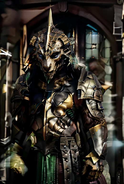 Acenandoth, a Dragonborn cleric, stands tall with emerald-green scales that shimmer in the light. His robust physique exudes strength, complemented by a regal bearing. His eyes, a piercing gold, reflect wisdom acquired through years of devout service.

Wearing ornate robes adorned with symbols of his deity, Acenandoth carries a sacred staff, intricately carved with symbols representing his divine connection. A pendant around his neck bears the emblem of his chosen god, a reminder of his unwavering faith.

His voice, resonant and filled with conviction, commands attention as he channels divine energy to heal and protect his companions. Acenandoth's scales, while green, carry subtle variations, creating a mesmerizing gradient that symbolizes the complexities of his character