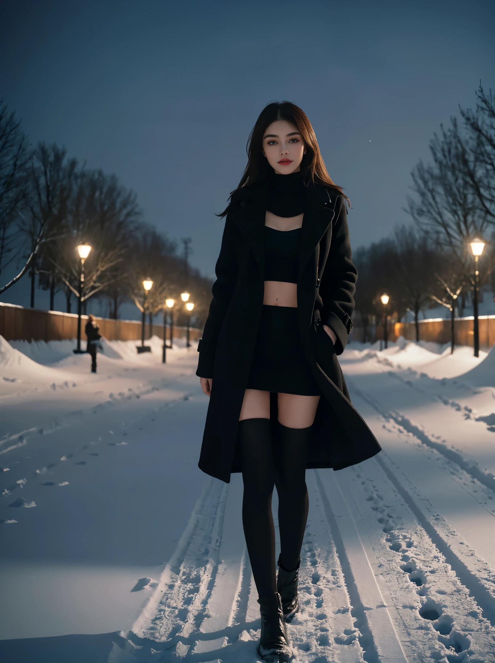 schwarzes Haar, Madison Beer, Nicola Cavanis, 8K, Top quality, Komplizierte Details, Ultra-Details, ultra high resolution, Meisterwerk, Nahaufnahme, (full entire body: 1.1), Schlank, smil, (Schminke: 0.4), (Flauschige blaue Augen: 1.21), blue Eyeull body)), 1girls, nur, 1 girl, full entire body, ((full entire body)), Nahaufnahme, , ((hoch)), (((fit body))), (((Schlankes Gesicht))), Scharfes Gesicht, Scharfes, augenloses Haar, Lange Haare)) , (detailliertes Gesicht), Scharfes Gesicht, kleine Lippen, walking, coat with nylons, (coat with nylons), ((coat with nylons)), (((coat with nylons))), detailliertes Gesicht, Detaillierte Brust, , large chest, detail, , Beautiful girl with accentuated slender abs: 1.4, Sixpack Bauchmuskeln: 1.4, Bust Botox, big, Perfect Body, Detail Bein, (((schwarzes Haar))), ((schwarzes Haar)), (schwarzes Haar), winter walk by night, (winter walk by night), ((winter walk by night)), (((winter walk by night))), snowing, (snowing), ((snowing)), (((snowing))), alps, snowflakes,