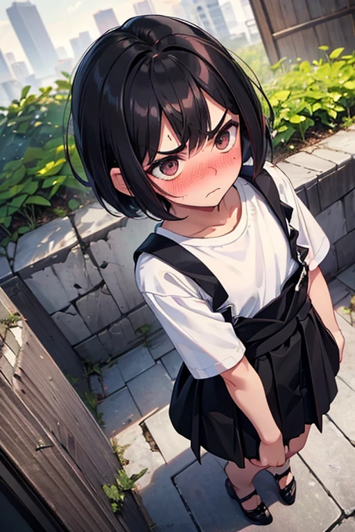 squatting,open legs、Legs２Book、Panties with horizontal stripes、M-shaped legs、Spread your legs、sit on the step、In town、bustling street、cap、Shoulder bag、mini skirt、Private Server、Girl、Girl、Younger、Baby Face、flat chest、forehead、Dynamic Angle、Squinting、Glaring、ground

