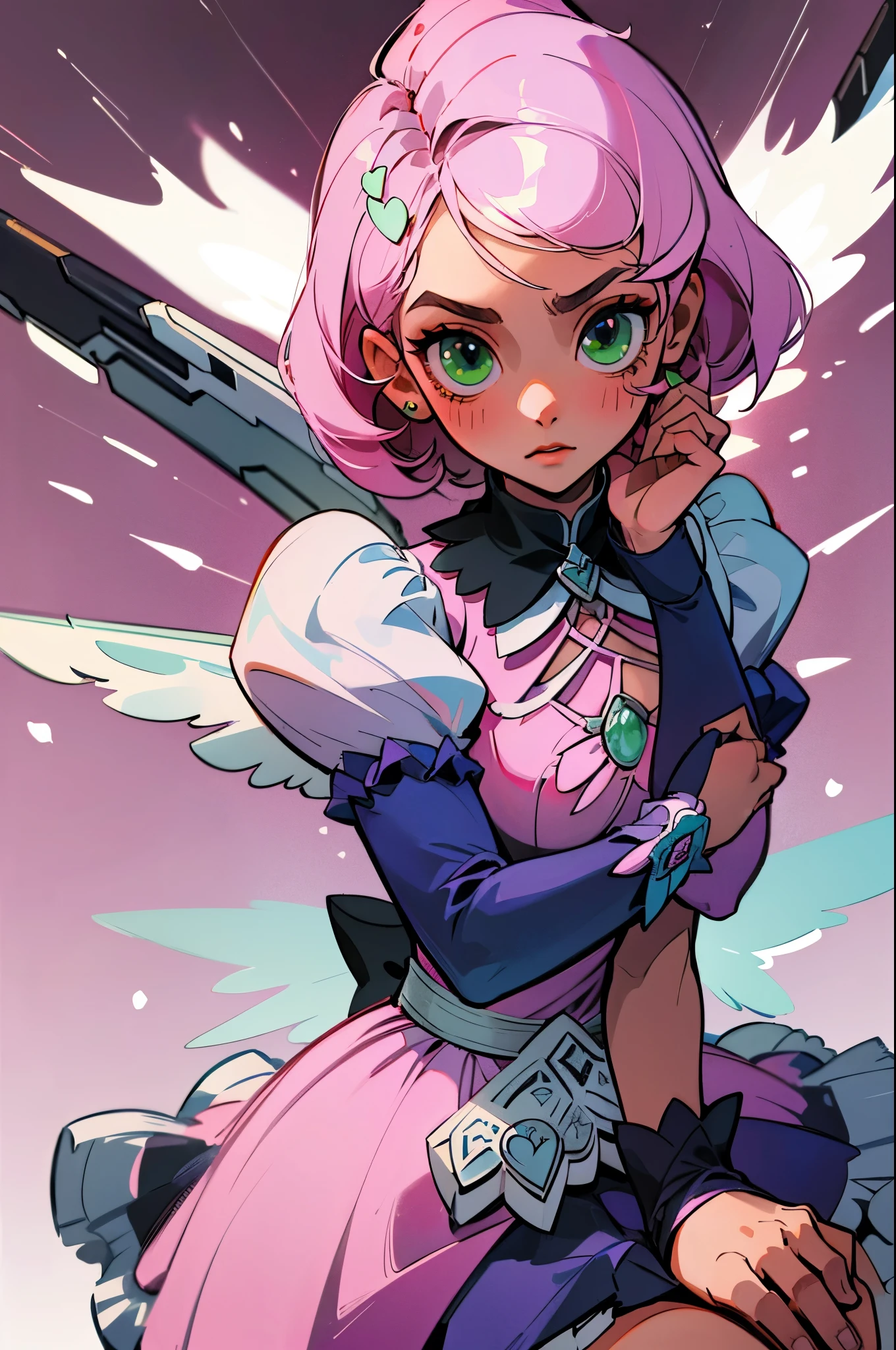 Alisa bosconovitch, melhor qualidade, contemporary, estilo plano, minimalismo, Green Eyes Flat Illustration, cabelo rosa, cabelo curto, cabelos multicoloridos, Camisa Preta, mechanical wings, Head Portrait Close-U, peito pontudo, decote, super decote, middlebreasts, Tekken,cabelo rosa pastel, 1girl, em quimono, hand-painted,Desenho de linha sem cor, colorida do yandere pastel, Tekken, com roupa de empregada,figura esbelta,robusto,He sat on the floor,Vestido com roupas de empregada rosa e branco,cabelos muito curtos,com orelhas de gato,quadratic element,, kawaii cor-de-rosa na roupa da era de 1910, Alisa Bosconovich pink lips, no estilo da paleta de cores suave aurorapunk, an anime illustration of his face, gifs animados, hand drawn animation, charming sketches, suave e brilhante, romantismo nebuloso, Estilo Superflat, fundo branco - ar 1:1 - niji 5 - estilo expressivo --s 50