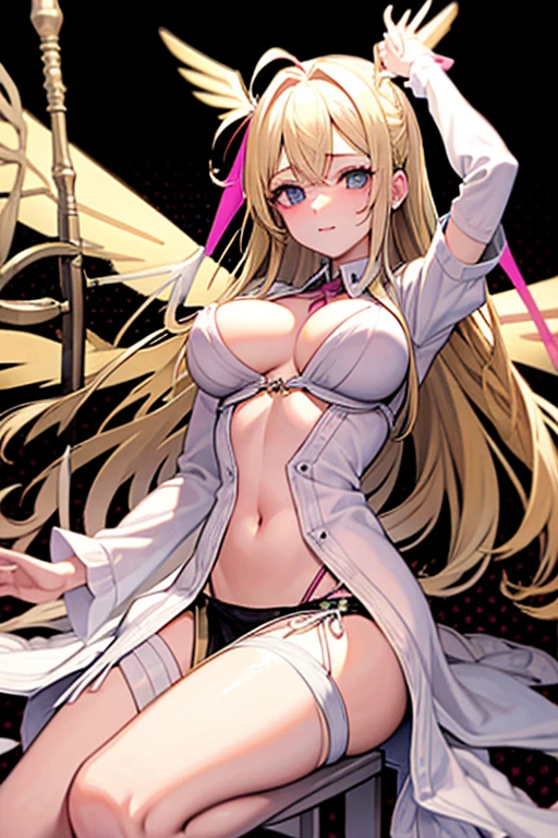 Blonde hair, mint eyes, Magenta lingerie, Magenta underwear, nipples, angel wings, sexy, large breast