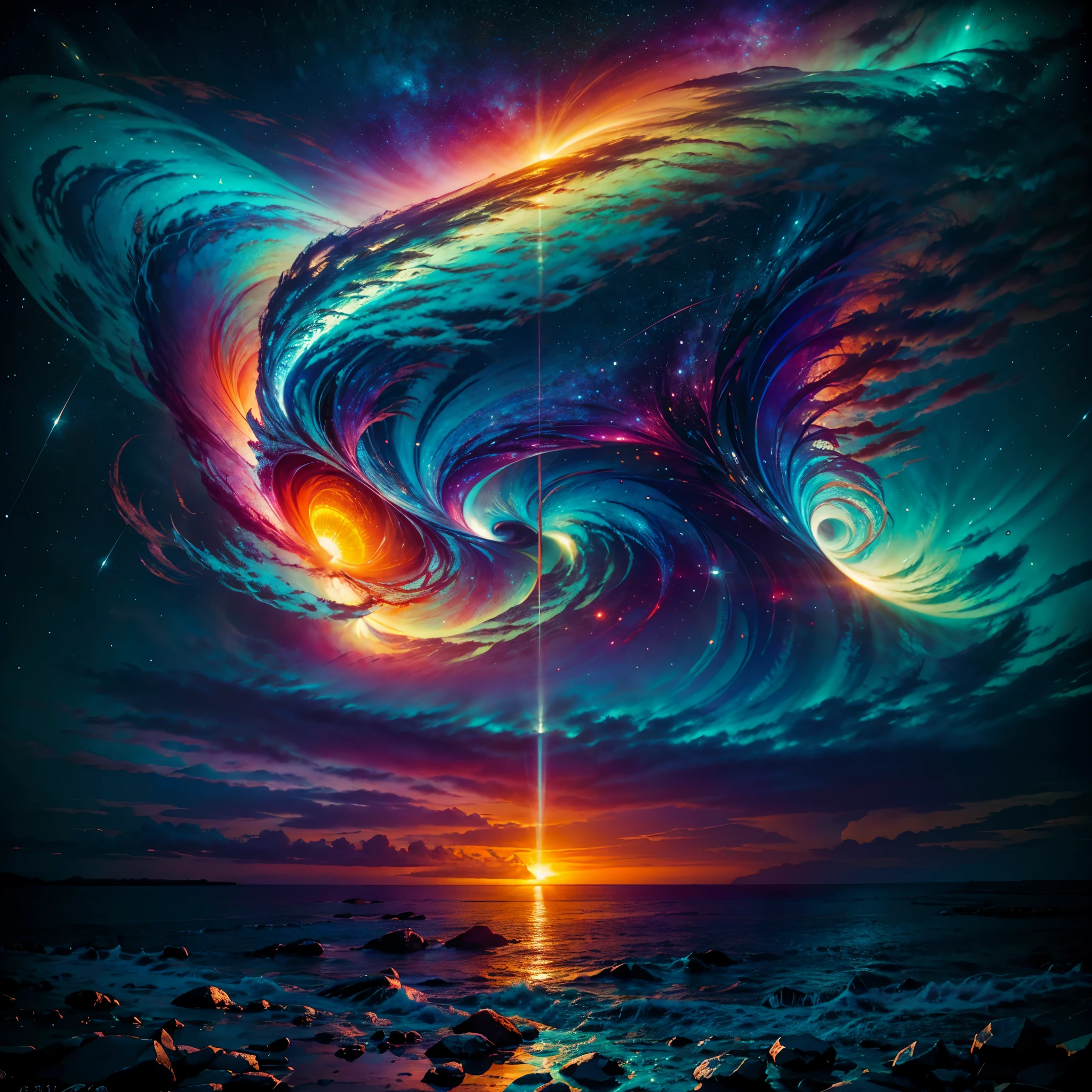 Hyper Vibrant Nebulae Octans by_Mappa Spacious Starry_sky ((🎈Sunset epic sunshine parabolic sunrise Rain_Color Colorful_liquid_on_naked_body:1.3 Colorful_body Colorful_ink_on_hair:1.2 Rainbow Abundant_colorful_liquids White_liquid fullbodye wet_Color_liquid)) In the vast expanse of the cosmos, a breathtaking image unfolds before your eyes. In the heart of a starry galaxy, vibrant nebula dance and swirl, their ethereal colors blending and intertwining. The scene is a symphony of cosmic beauty, with tendrils of interstellar dust and gas reaching out into the void. The stars shine with an otherworldly brilliance, illuminating the cosmic tapestry that stretches across the vastness of space. It is a visual feast for the senses, an awe-inspiring glimpse into the wonders of the universe. BREAK,Detailed,Realistic, highly detailed digital art,octane render, bioluminescent, BREAK,by Mappa studios,masterpiece,best quality,official art,illustration,ligne claire,(cool_color),perfect composition,absurdres, fantasy,focused,rule of thirds masterpiece meticulously intricate 🎠deep path equirectangular🎡 ultra_high-details extreme improved ultra_high-quality ultra_high-res ultra_photo-realistic optimal ultra_sharpness perfection accurate volumetric SunLight Lightning_contrast global_illumination cgi vfx sfx reflex Octane_rendered ultra_high-def UHD XT3 DSLR HDR romm rgb pbr 3dcg fxaa blu-ray vivid colors-coded anti-aliasing fkaa txaa rtx ssao opengl-shaders glsl-shaders post-processing post-production cell-shading tone-mapping ❤luminescence 😘glow 👩Heart hearth Crystalline butterfly earth invoke monarch magic fleuraison monster monstrous creature sundrop slide onyx summon transparent ruby Earth hearth bloom flash Tourmaline opal strange glow hole reflection varies multi etc. --s 1000 --c 20 --q 20 --chaos 100