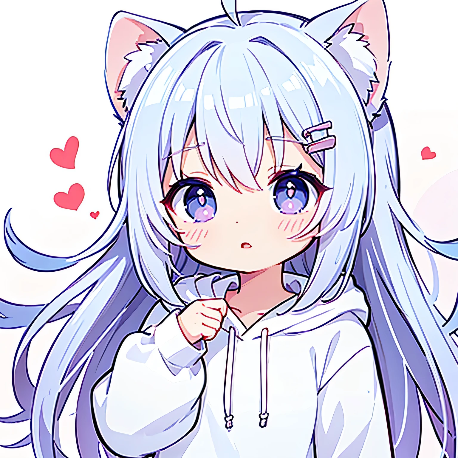 Japanese cartoons girl with a cat-styled white hoodie, Meow Zan, cute Japanese cartoons catgirl, cute Japanese cartoons girl, cute Japanese cartoons, Japanese cartoons moe artstyle, splash art Japanese cartoons loli, Japanese cartoons girl with cat ears, cute Japanese cartoons face, Japanese cartoons catgirl, Small curvy loli, beautiful Japanese cartoons catgirl, little li girl, very beautiful Japanese cartoons cat girl, ahog, open lips, white hair, hood, hairpin, depth of field, Japanese cartoons, ultra high definition