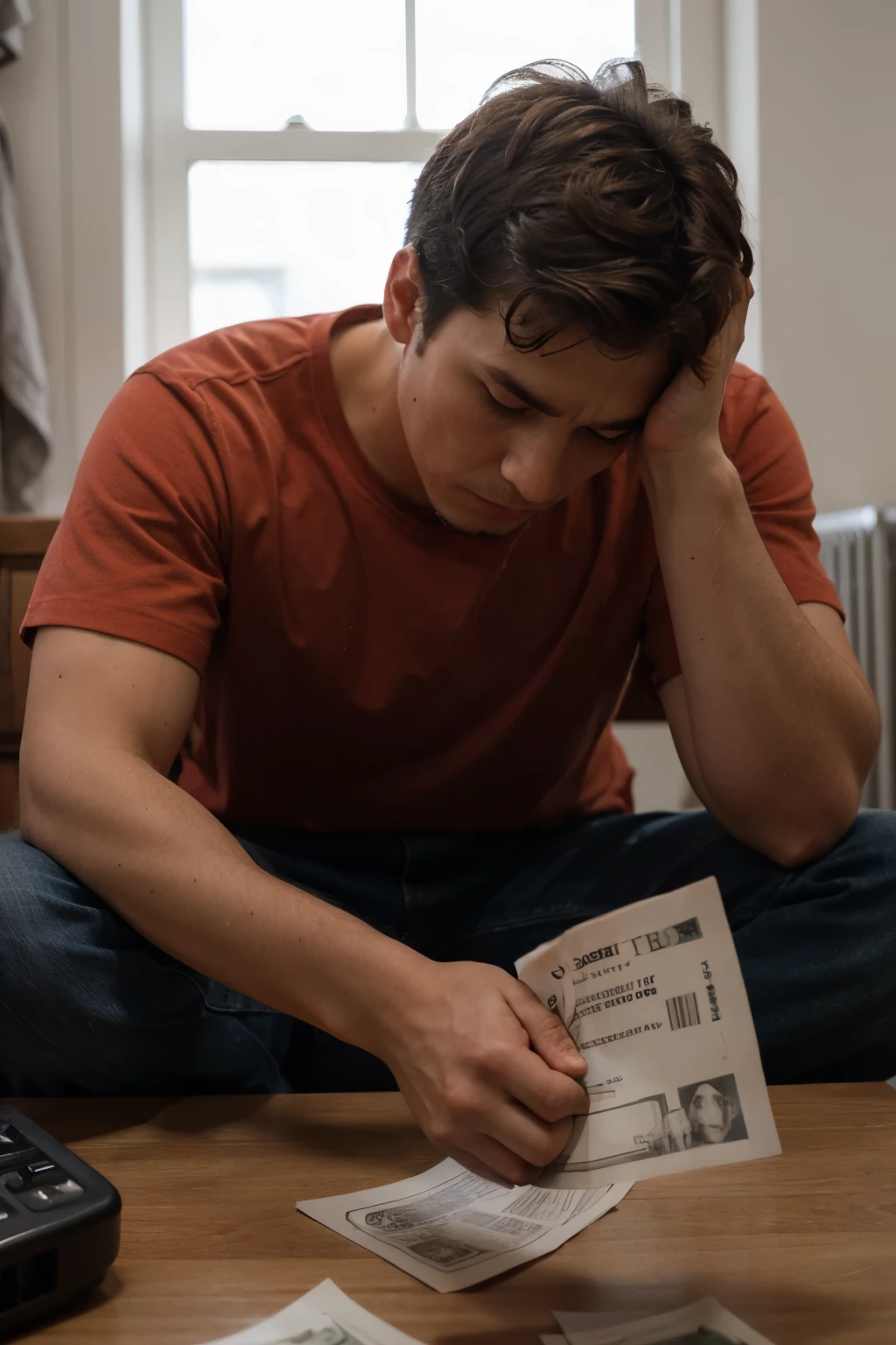 man desperate because he doesn't have money to pay the bills