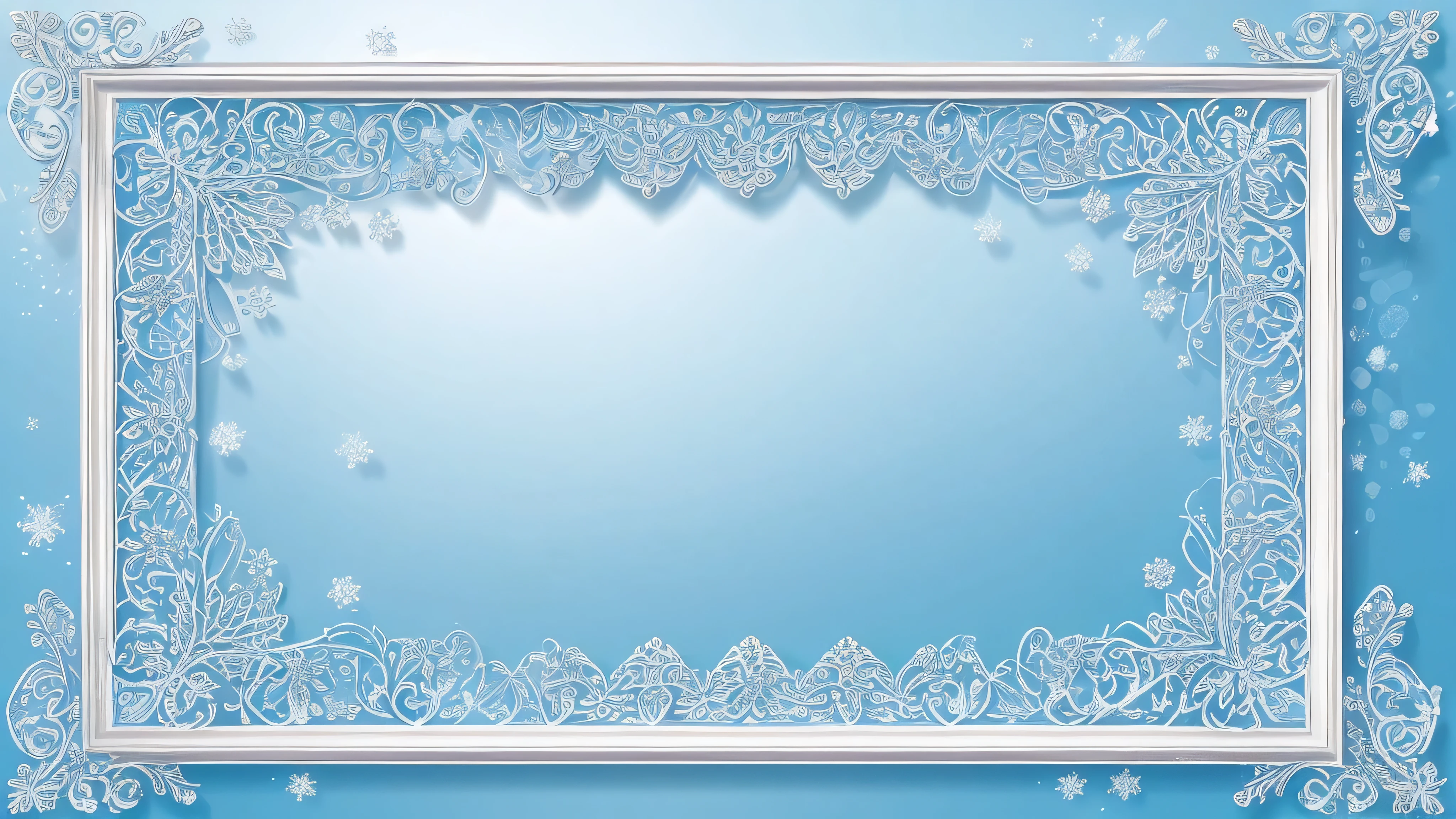 Extremely gorgeous and exquisite snow crystal ice pattern decorative border,light blue white background,best quality,extremely complex,masterpiece,Fully clear plane with no light and shadow