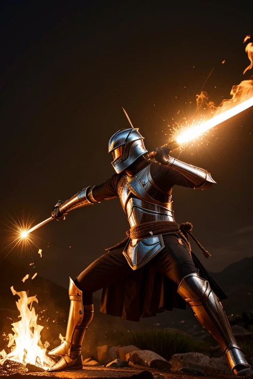 poder de fogo envolta do corpo como armadura de fogo e espada katana