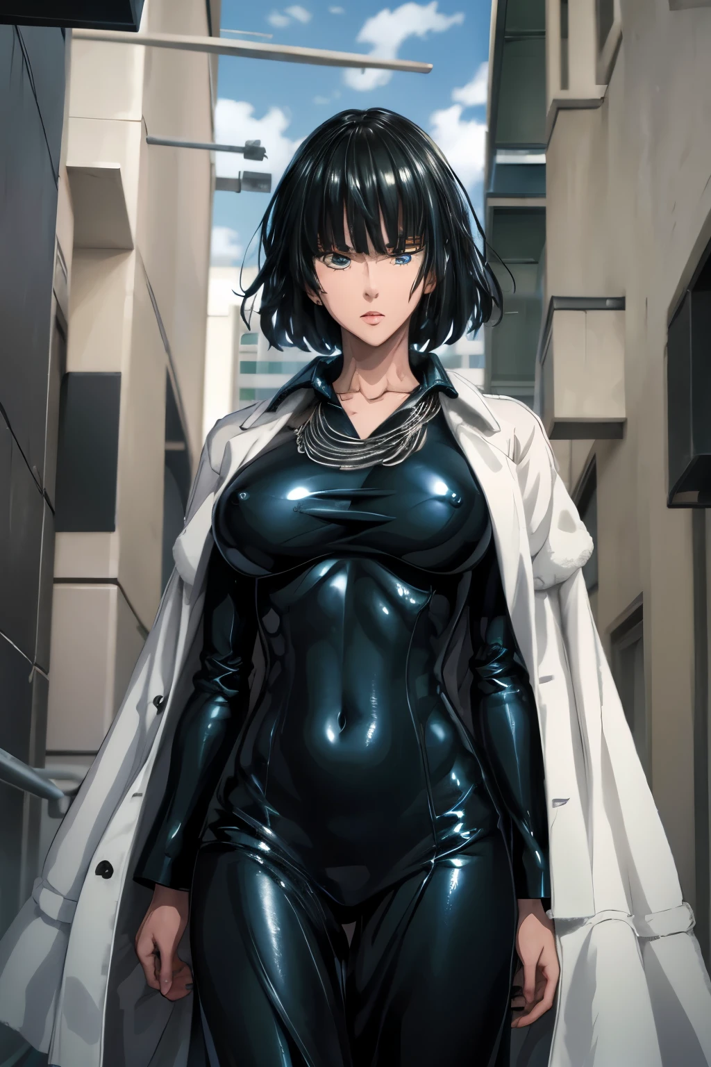 fubuki, Blue clothes in medieval style, with silver armor, dark blue raincoat,completely naked,really bare your nipples,Pussy sucks