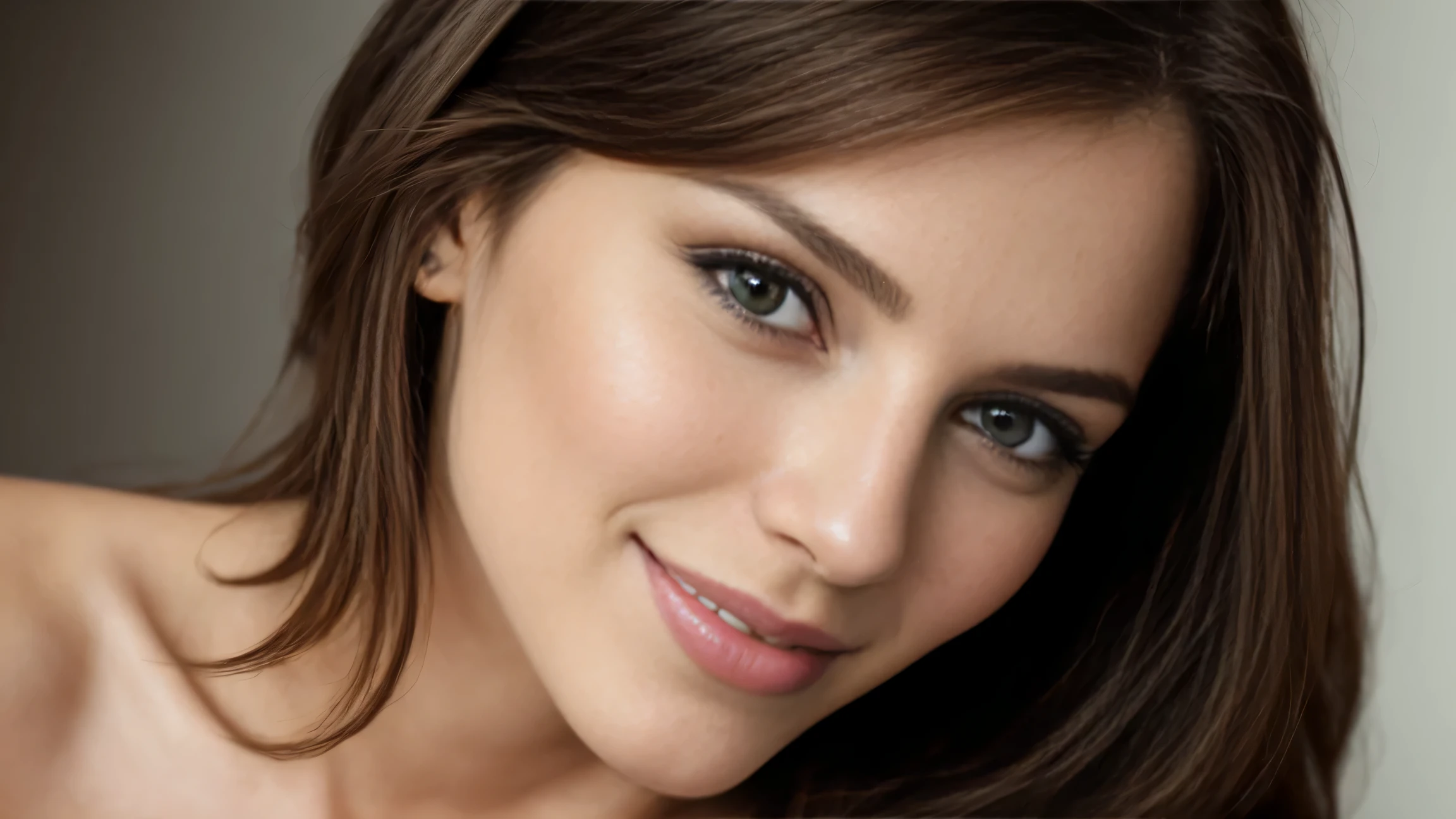 nice smile, beautiful european model, Close-up shot of only the face, 1 Girl with a beautiful face, Beautiful woman with a smile, (table top, highest quality, High resolution:1.4), 1 girl, Texture of skin pores, photograph, movie, movie, whole body, realistic, (8K, RAWphotograph, highest quality, table top:1.2), (realistic, photo-realistic:1.33), highest quality, small eyes are green, Natural light, Depth of bounds written, film grain, sharp, detailed and realistic portrait of a woman, stare at the camera, chapped lips, soft Natural light, のポートレートphotograph, 魔法のphotograph撮影, dramatic lighting, photorealism, super detailed, intimate portrait composition, Leica 50mm, short hair
