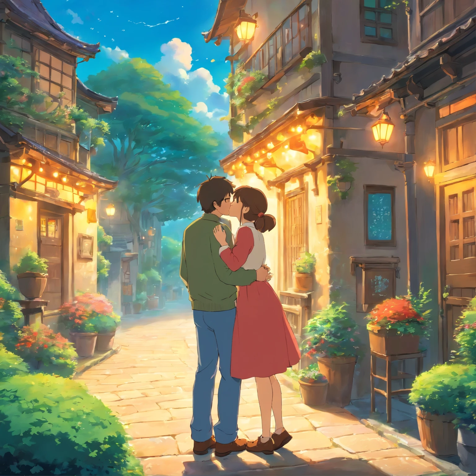 a lovely couple kissing in a romantic environment
