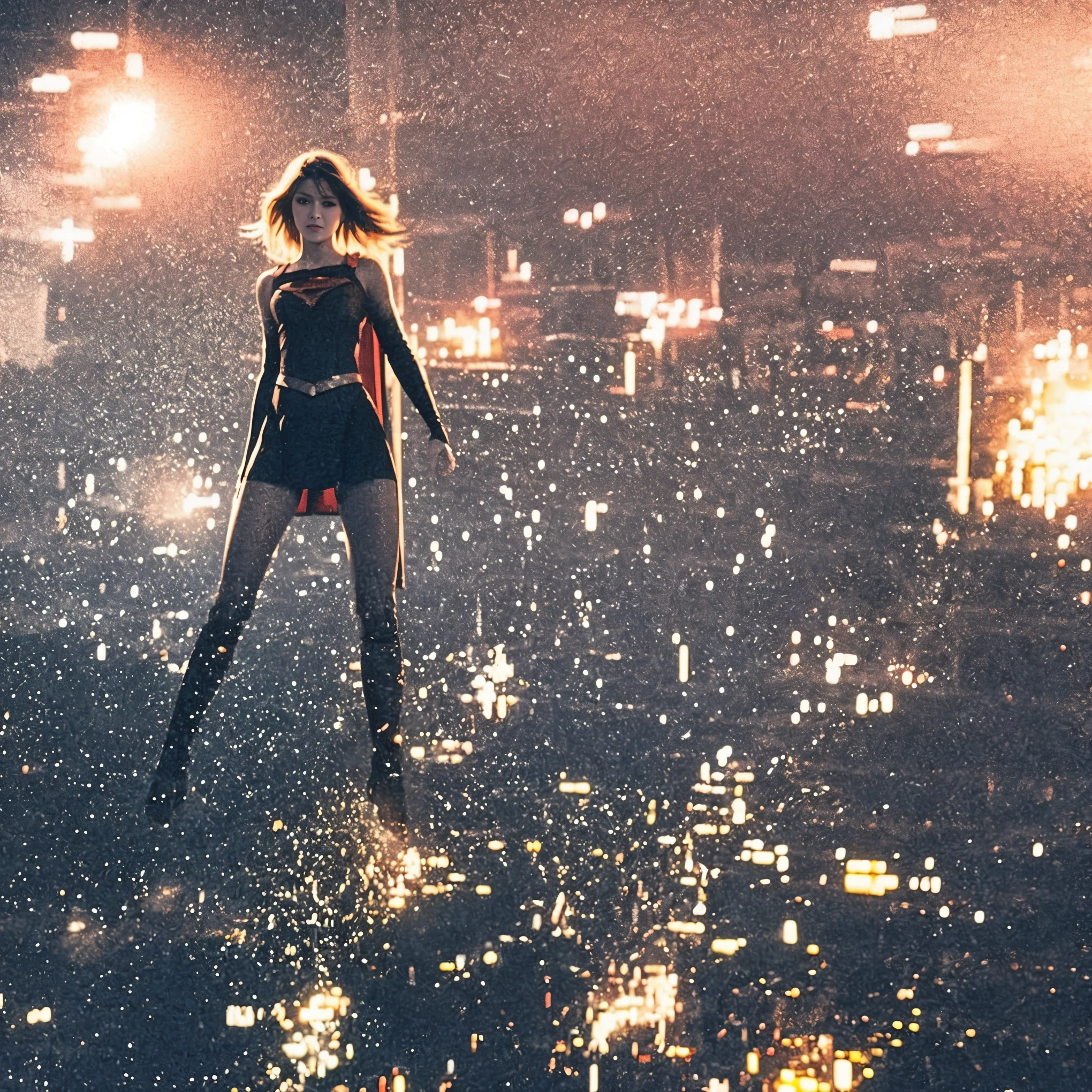 (ultra-detailed, masterpiece:1.2), extremely detailed artwork, best quality, high-resolution, hyper-realistic:1.37, attractive girl, breathtaking leap, background cityscape