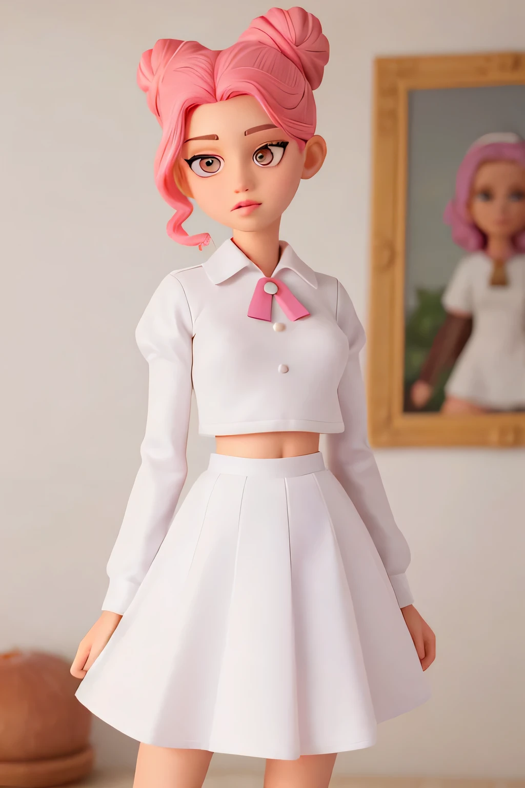 Leotardo blanco apretado a la piel, Body lines are clear, Chicas, Estudiantes de secundaria, Uniformes, Sin faldas, Las blusas son transparentes, grande, cabello rosado, bun head, Cabello largo, cara bonita, NSFW, perfect tits