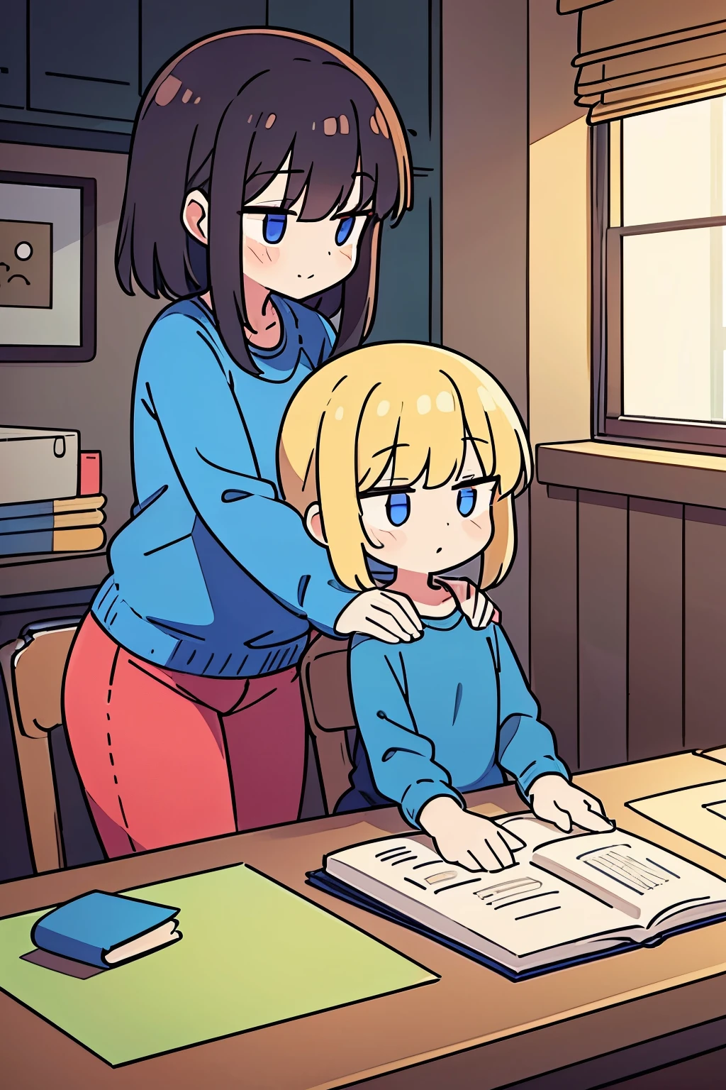 Mom with a girl, picture for a children's book
