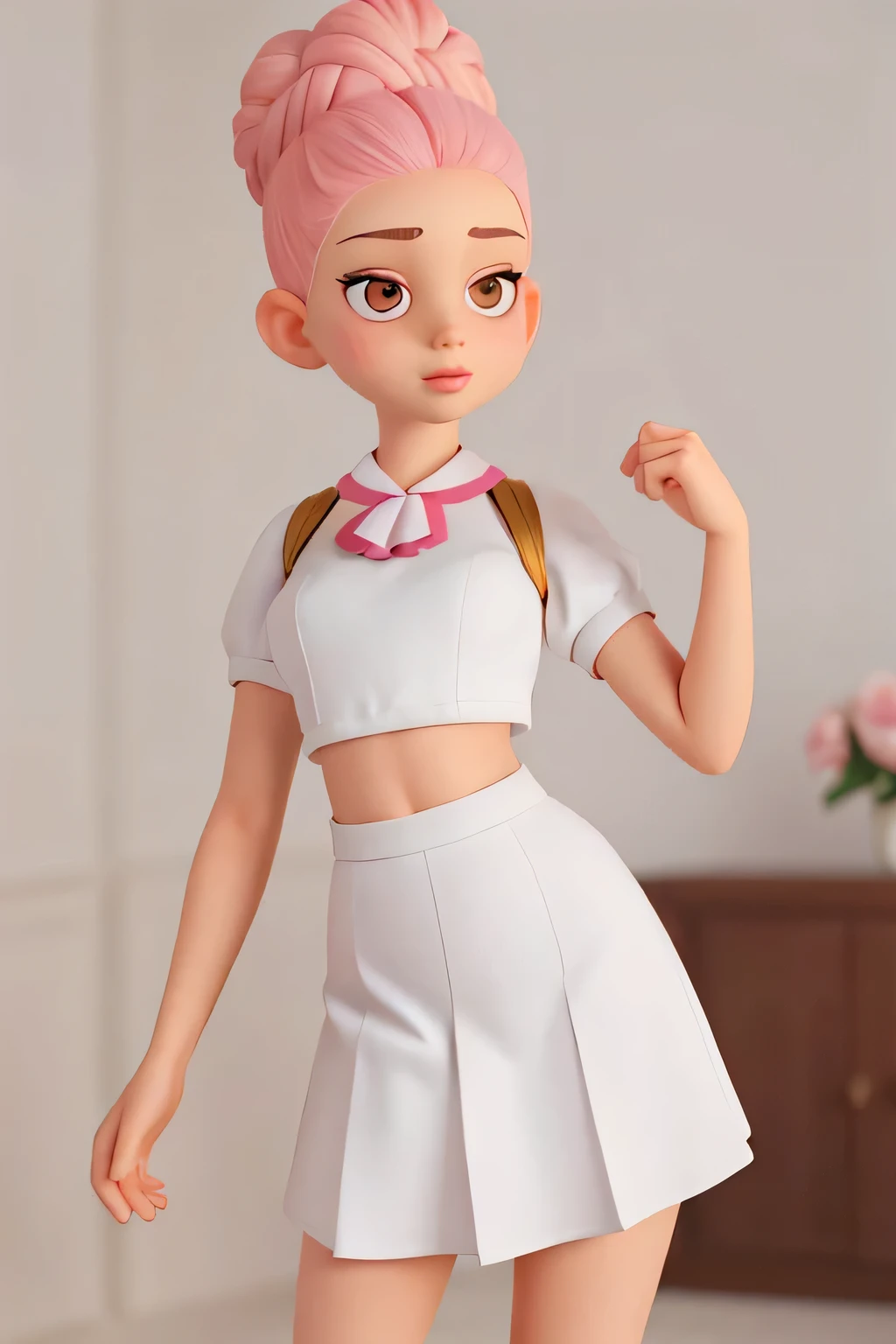 Leotardo blanco apretado a la piel, Body lines are clear, Chicas, Estudiantes de secundaria, Uniformes, Sin faldas, Las blusas son transparentes, grande, cabello rosado, bun head, Cabello largo, cara bonita, NSFW, perfect tits