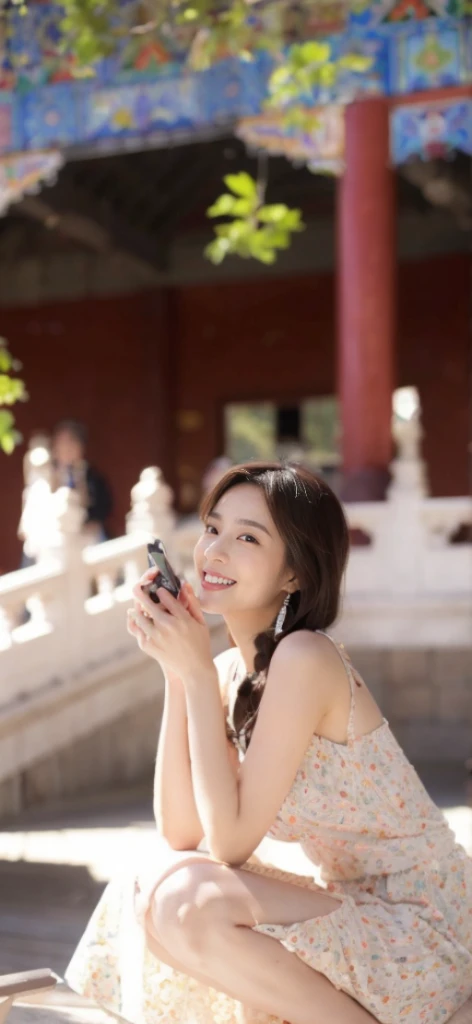 (on the table, best quality, realistically, Super detailed, meticulous, high resolution, 8k wallpaper), Close-up portrait of a beautiful woman, Chariada, smiling, light brown messy hair, Perfect dynamic composition, 美丽meticulous的眼睛, Just like the cover of a fashion magazine, on campus