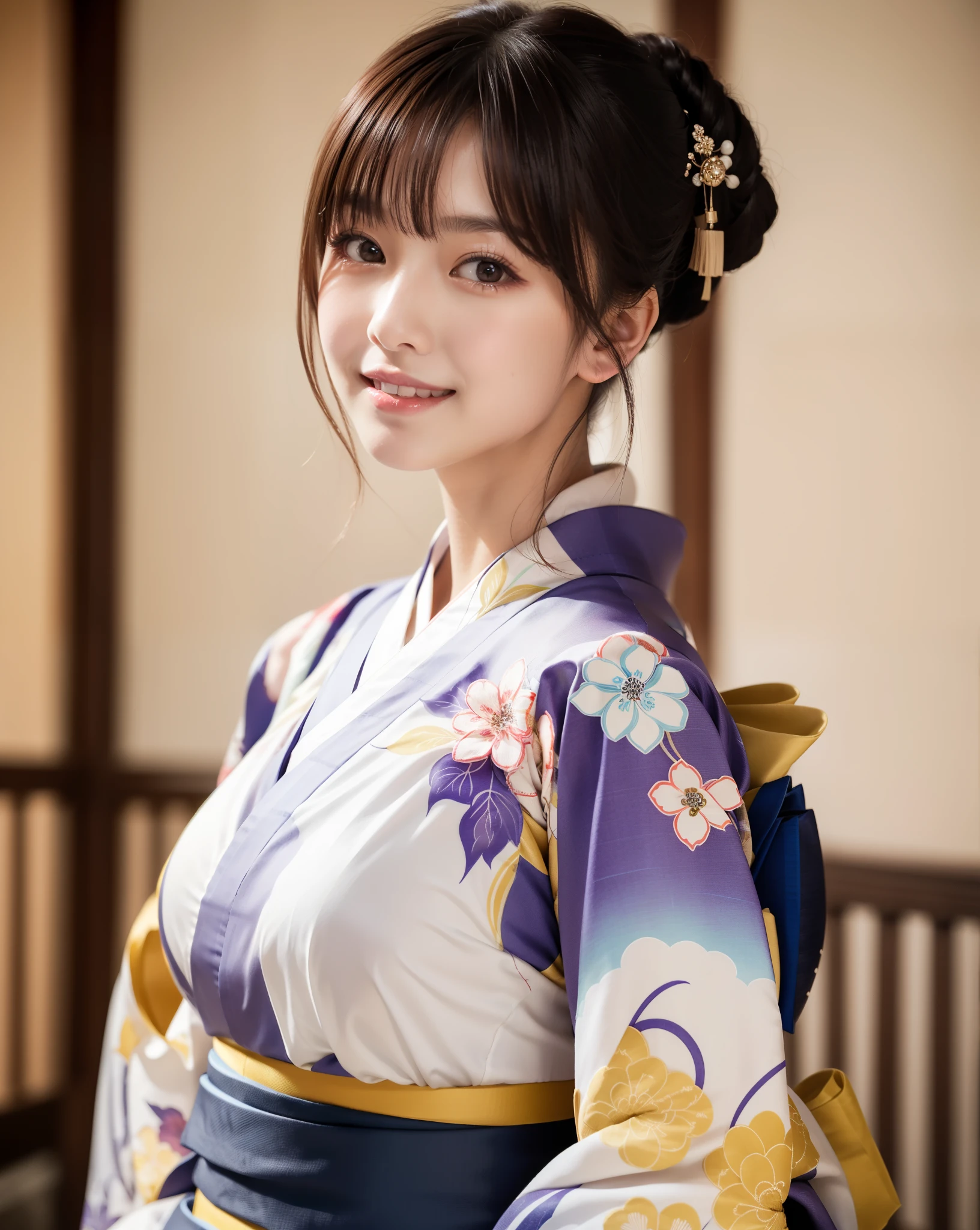 (happy look:1.26)、RAW photo、(((Ultimate Beauty Full Body Shooting)))、((glowing skin))、1 girl、bright look、((brown hair))、Counterpoint shots、((super detailed))、(perfectly detailed face)、(detailed hands)、photorealistic images、((masterpiece、最high quality、super detailed、film light、intricate details、High resolution、very detailed))、detailed background、8KUHD、Digital single-lens reflex camera、soft light、high quality、film grain、Fujifilm XT3 、shallow depth of field、natural soft light、Kamimei、One beautiful Japanese model, 15-year-old female model, 4K、Super high quality、bangs、black haired、Kyo Yuzen、(kimono, Furisode:1.5)、(Super cute face with idol style:1.4)、slim and beautiful body、beautiful breasts、laughter、Full body Esbian:1.2、