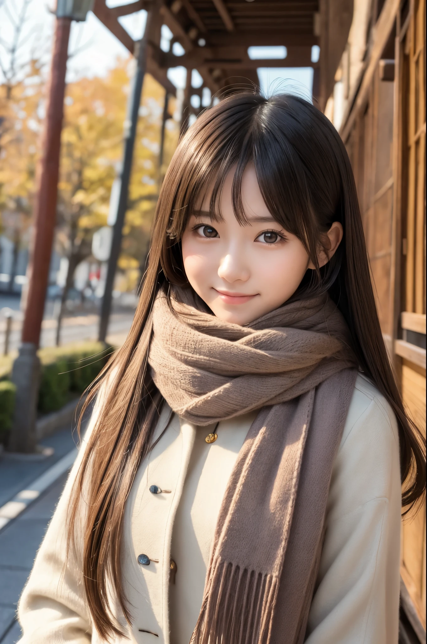 anatomically correct,masterpiece of,high resolution,((japanese hair)),((natural smile)),((hair blowing in the wind)),超detailedな、high quality texture、intricate details、detailed、非常detailedなCG、high quality shadow、Beautiful and delicate face in every detail、Beautiful and delicate eyes in every detail、Depth of bounds written、ray tracing,1 girl, japanese girl, cute, thin,woman wearing a scarf, Dressed like a college girl、japanese girl, Japanese female fashion model, beautiful young japanese woman, gorgeous young japanese woman, beautiful japanese woman, japanese girl, real anime girl, Beautiful japanese girl, japanese model, 美しいjapanese girlの顔, asian young girl