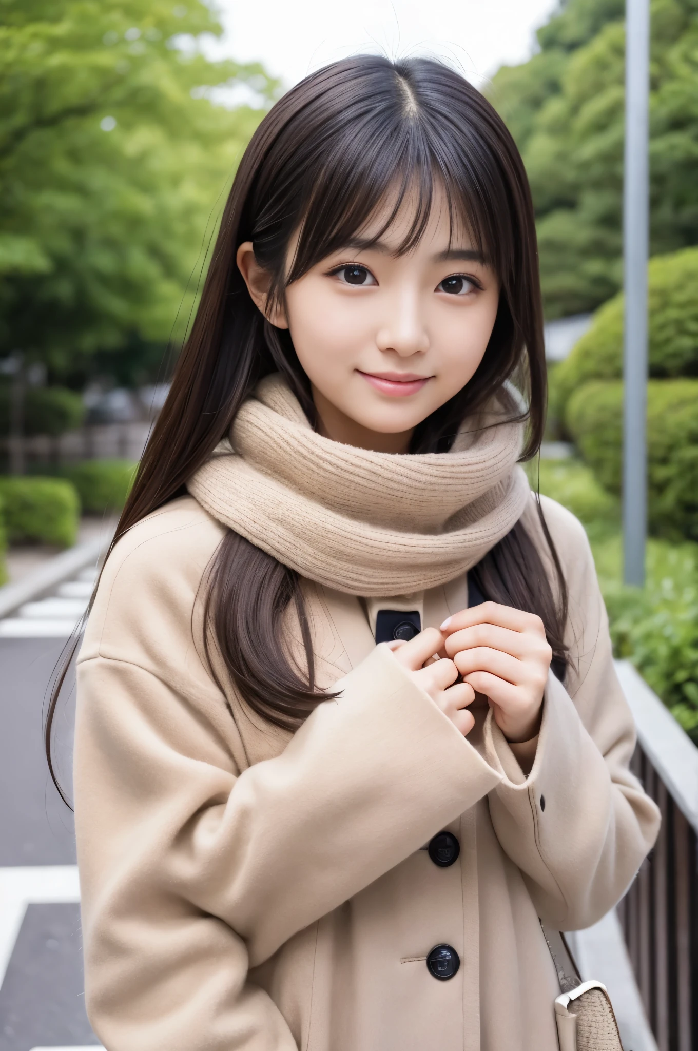 (8K, RAW photo, highest quality, masterpiece:1.3), (realistic, photo-realistic:1.4), (extremely detailed 8K wallpaper), sharp focus, Depth of bounds written,
japanese idol,Super cute,10 years old ,(coat: 1.3),(long hair and straight hair :1.3 ), Upper body, highly detailed face and eyes,(shiny skin:1.2),cinematic lighting, soft light, blur background, Bokeh , (model pose :1.3), Urban winter night scene, streets lined with snow, warm lights from shop windows, people in heavy coats walking, snowflakes gently falling, a cozy and bustling atmosphere